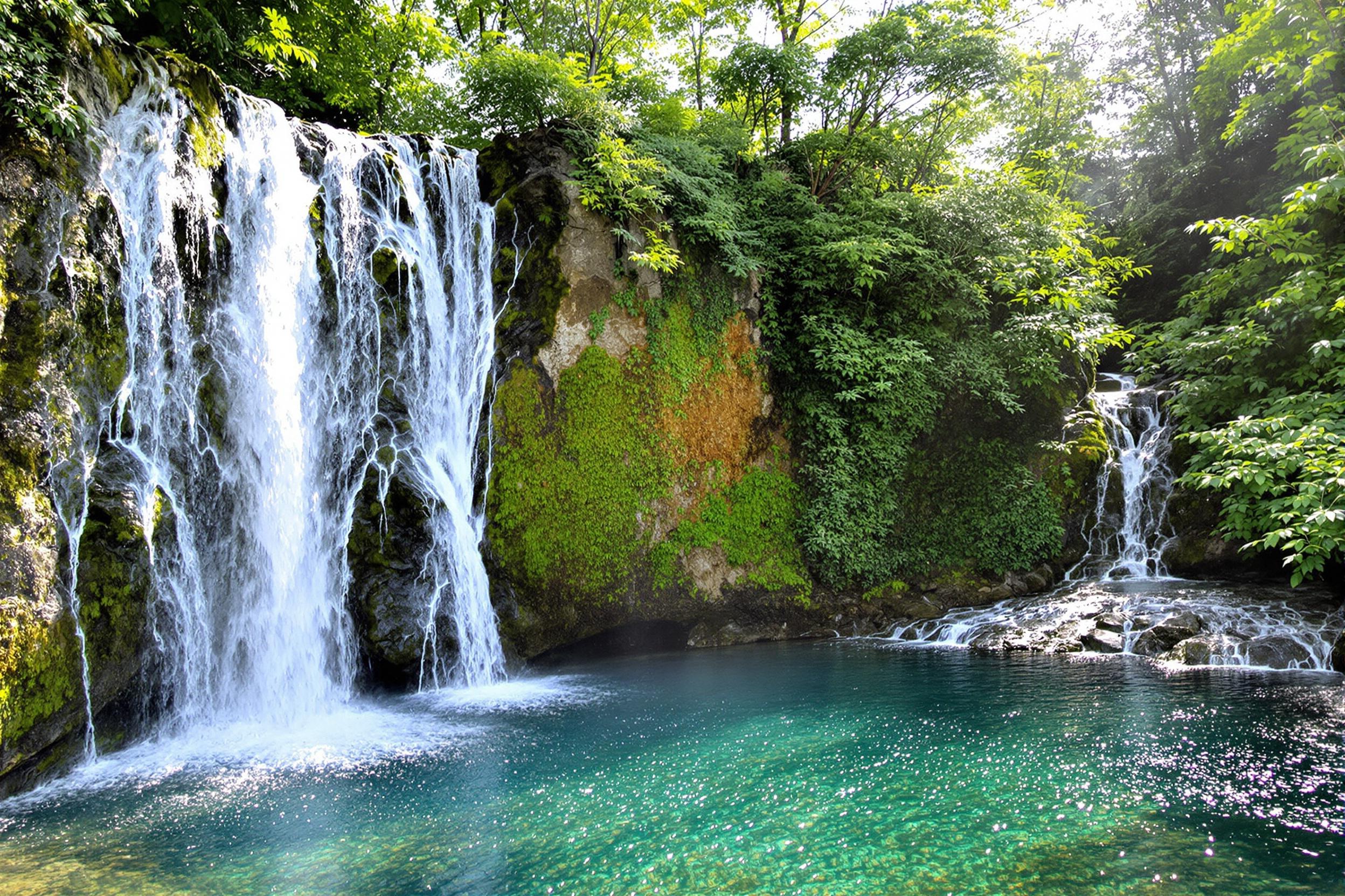 Majestic Waterfall Cascading into Crystal Clear Pool