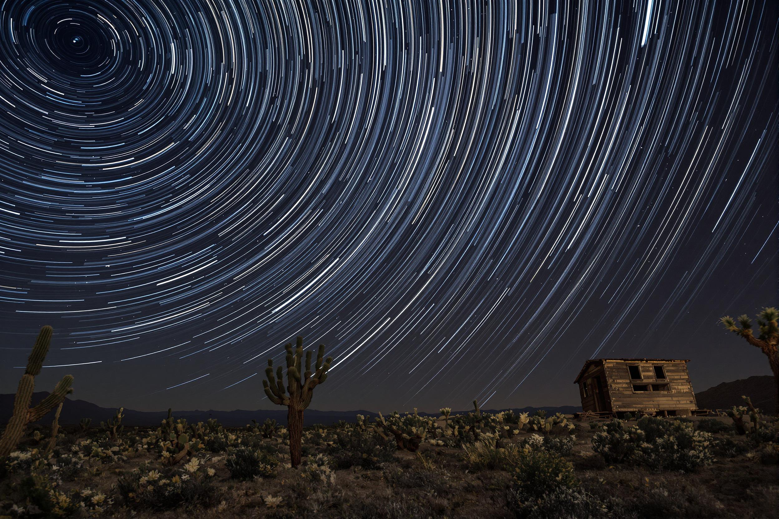 Star Trails Over an Abandoned Desert Cabin