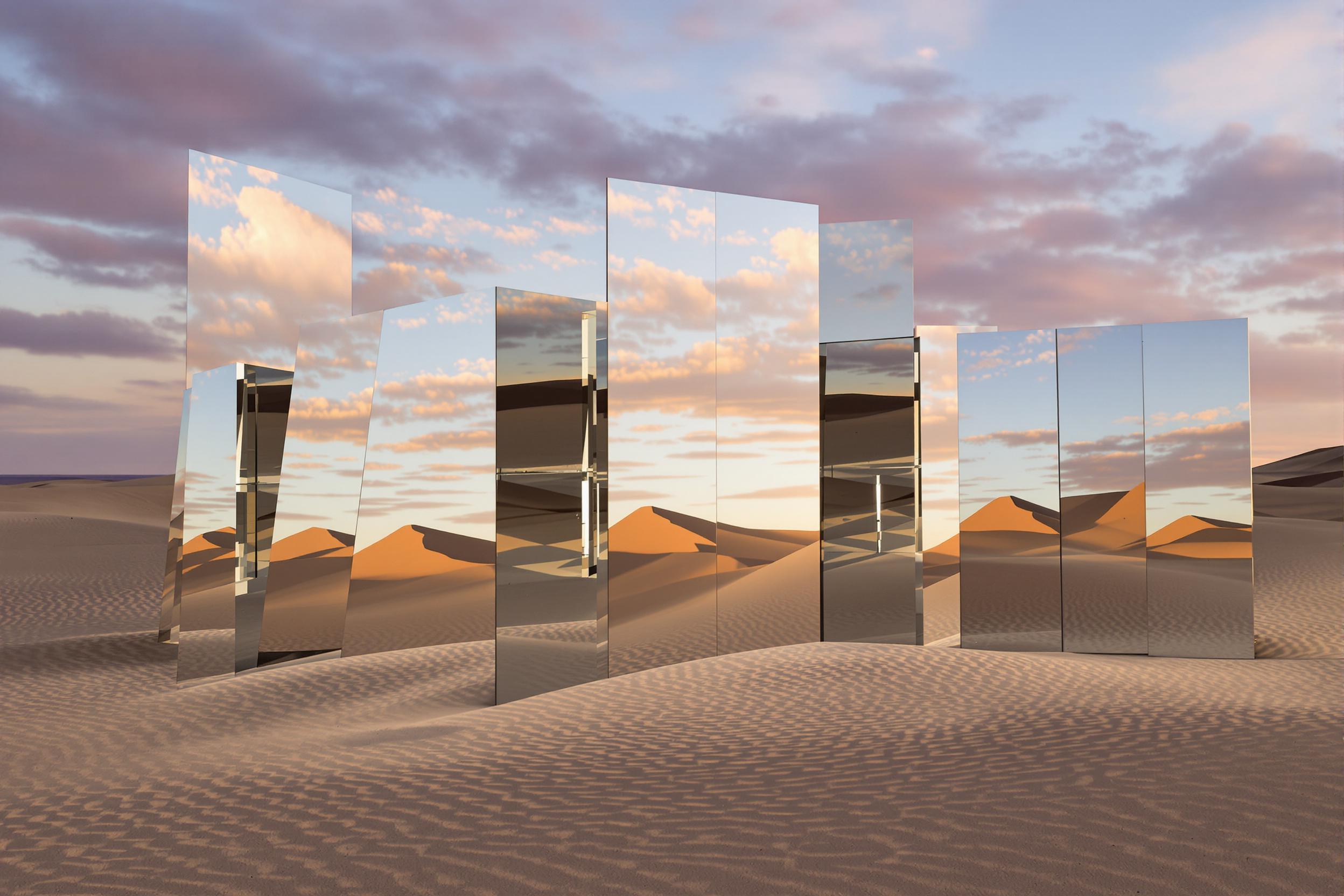 Optical Illusion with Mirrors in Desert