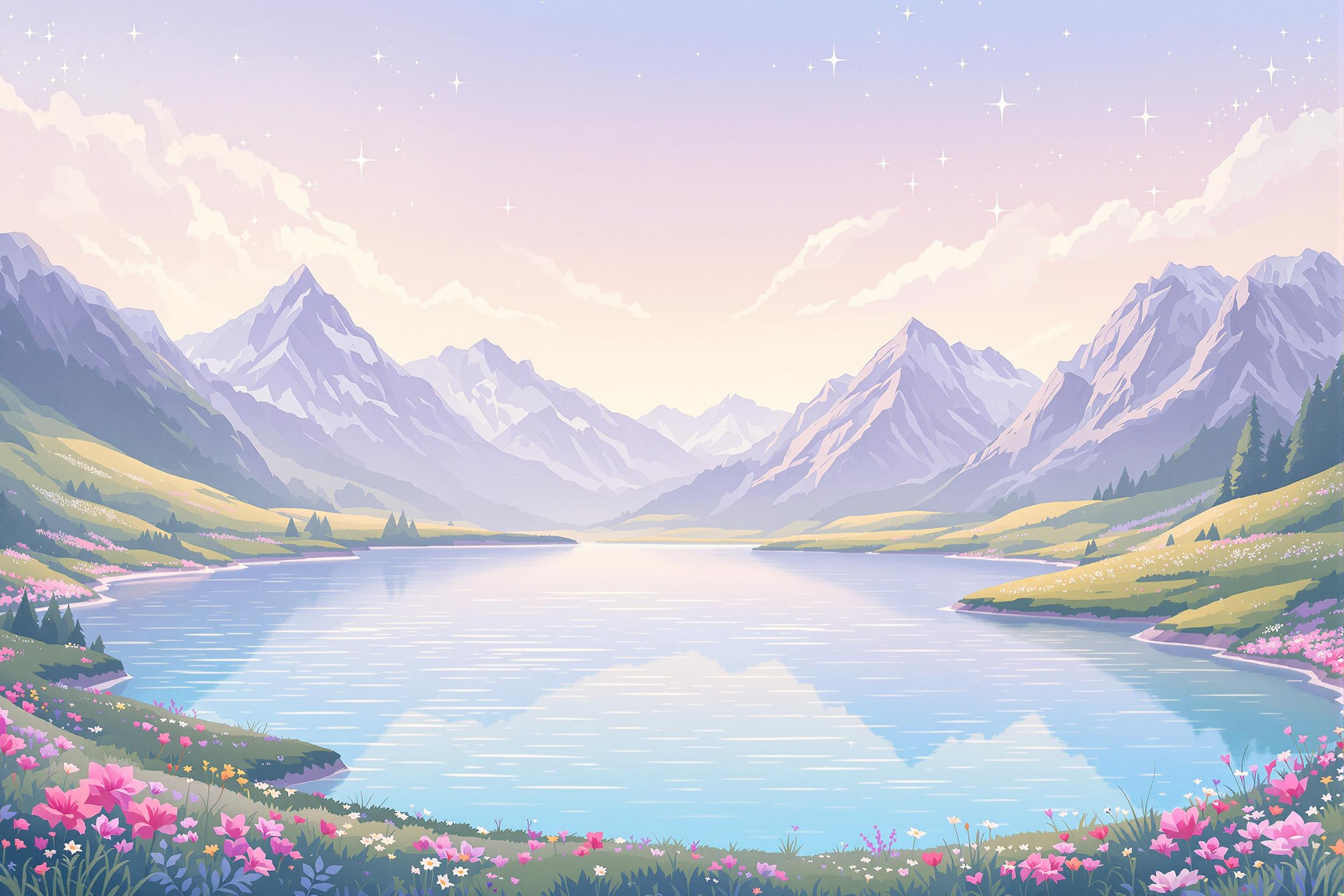Pastel Mountain Reflection Over Crescent Lake