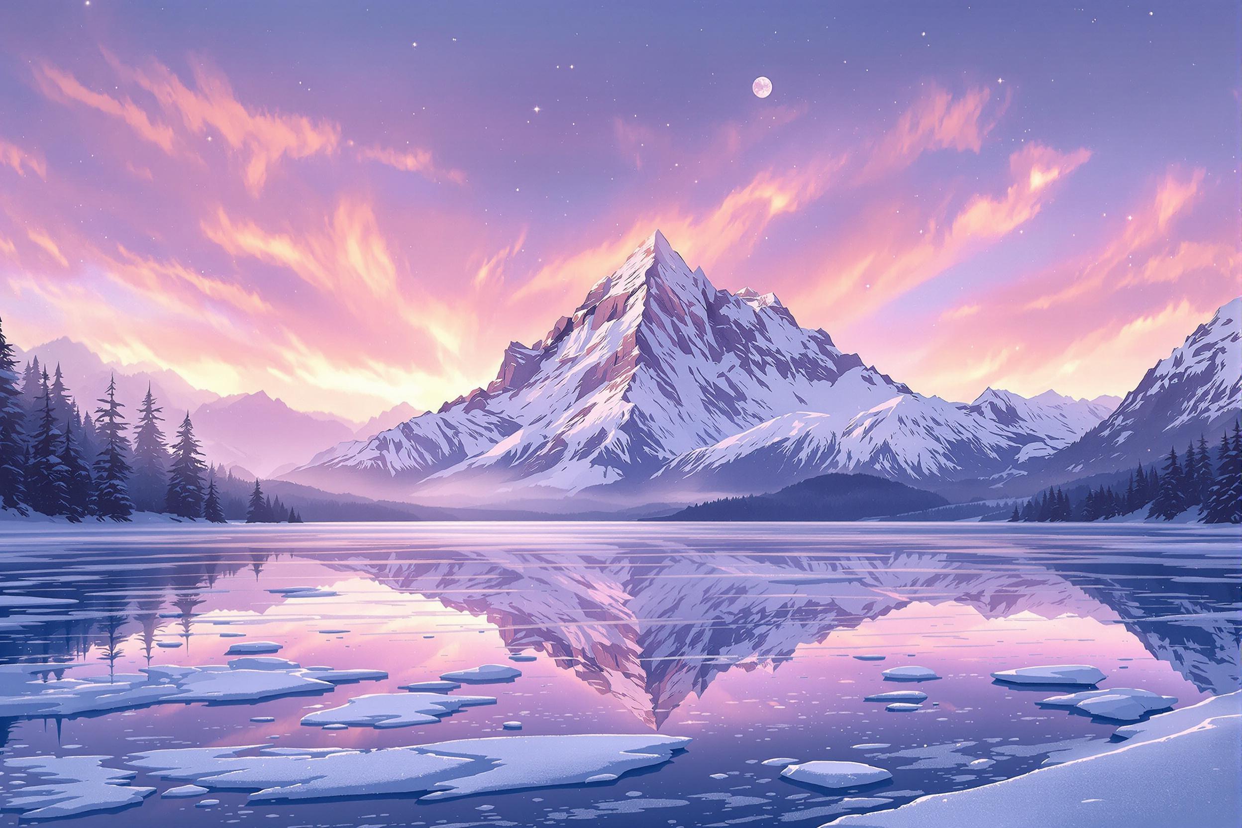 Dreamscape Mountain Reflections With Aurora