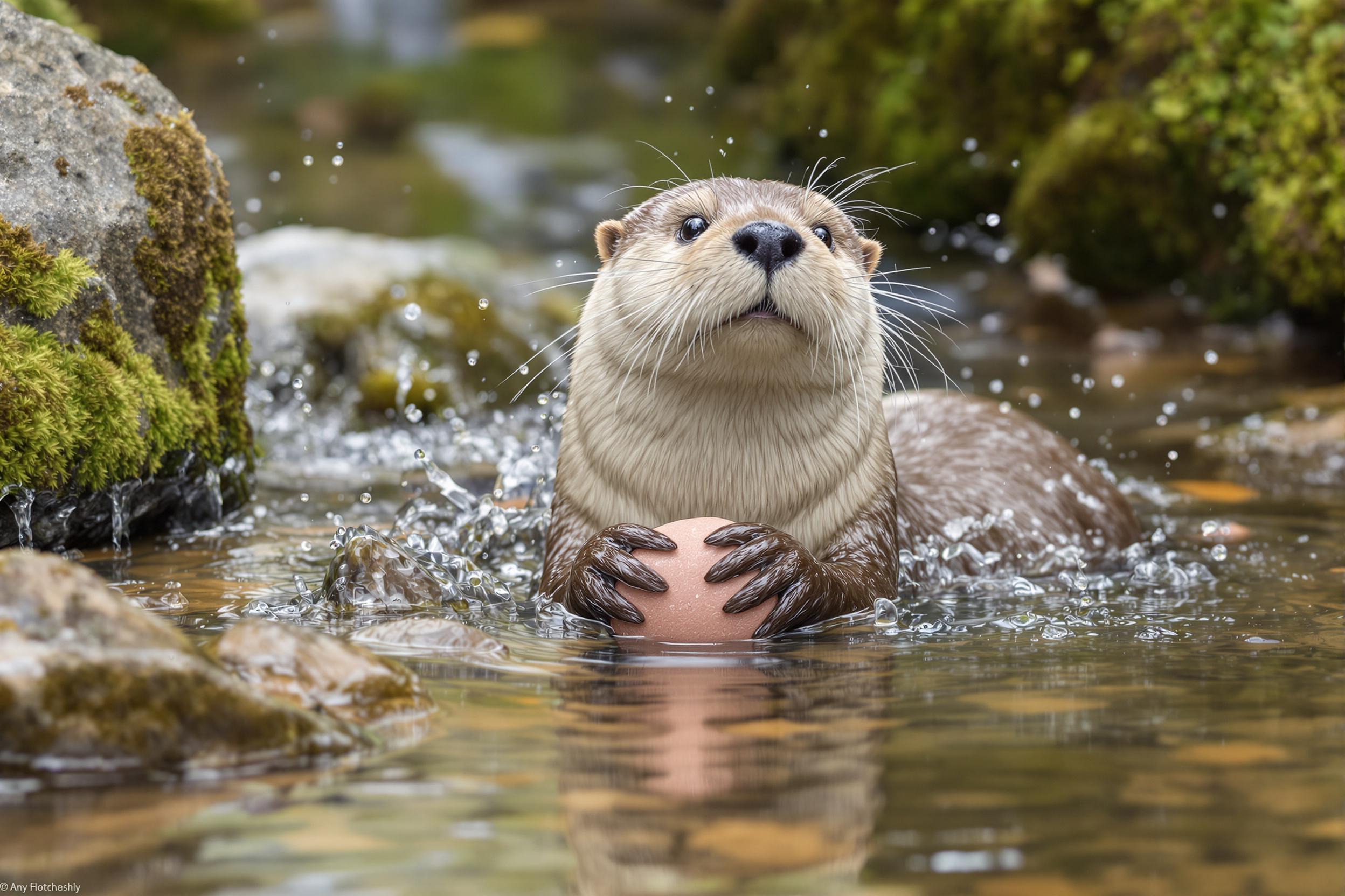 Playful Otter's River Gem Splash