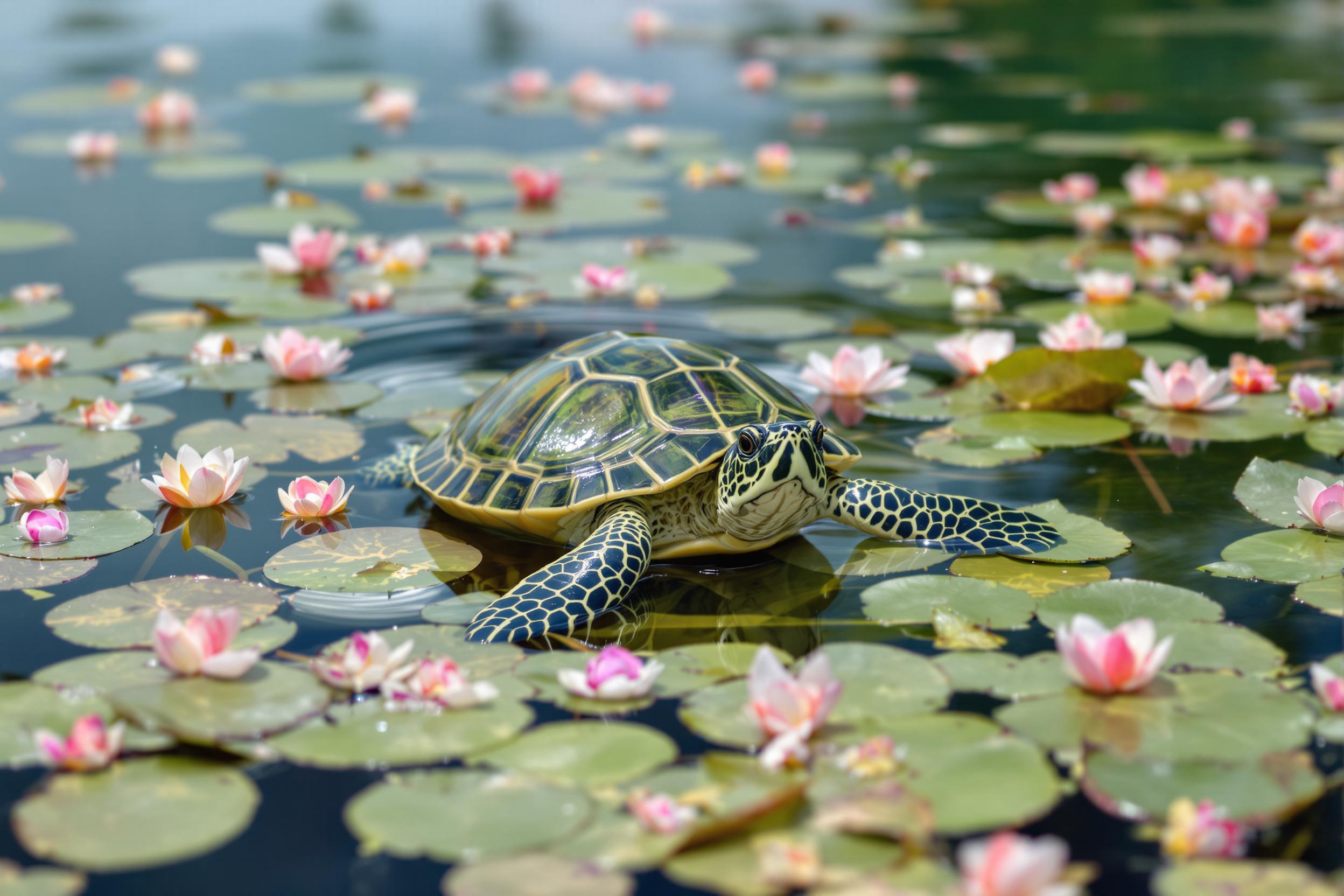 Graceful Turtle in an Enchanted Pastel Waterscape