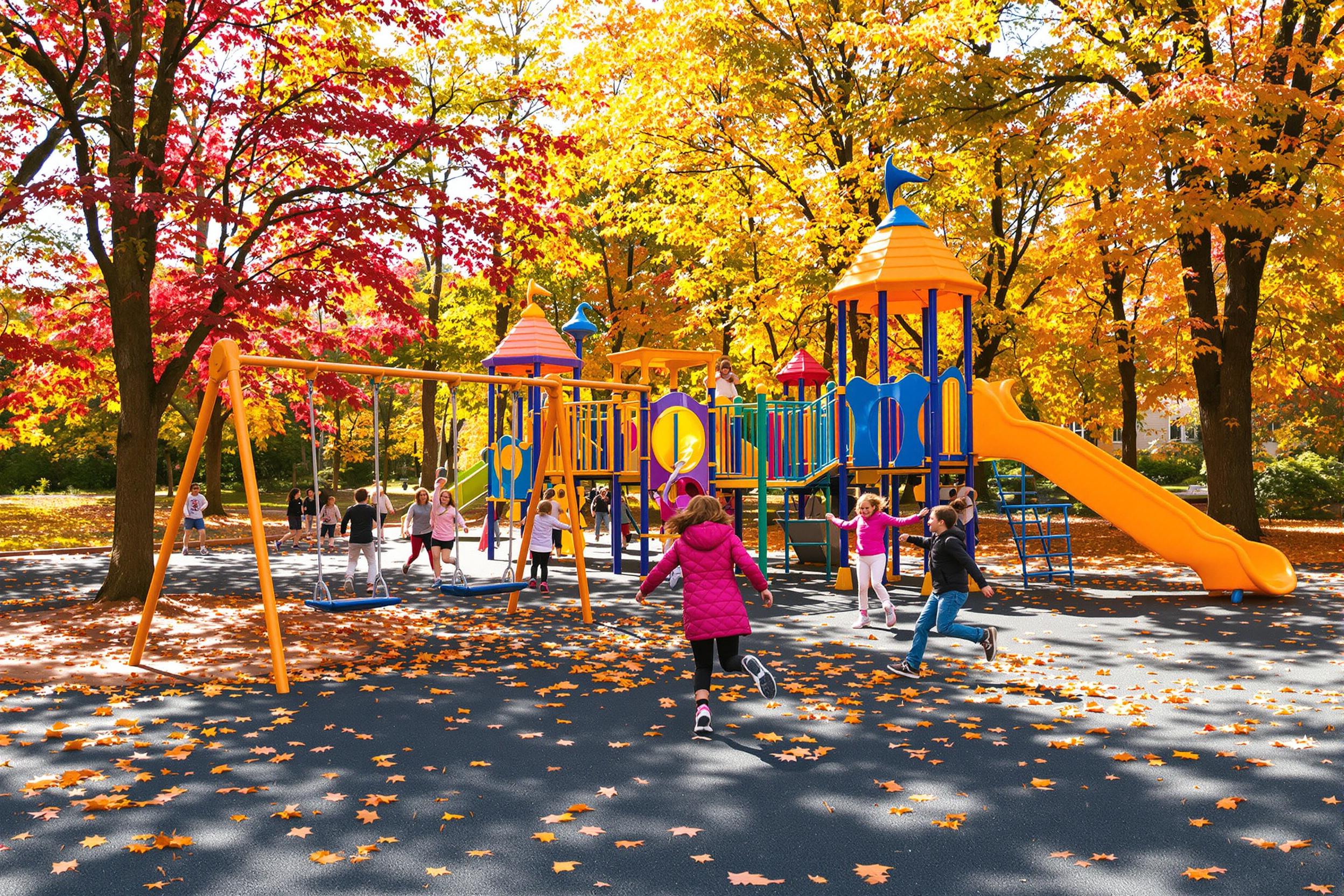 Whimsical Children's Playground Surrounded by Autumn Foliage