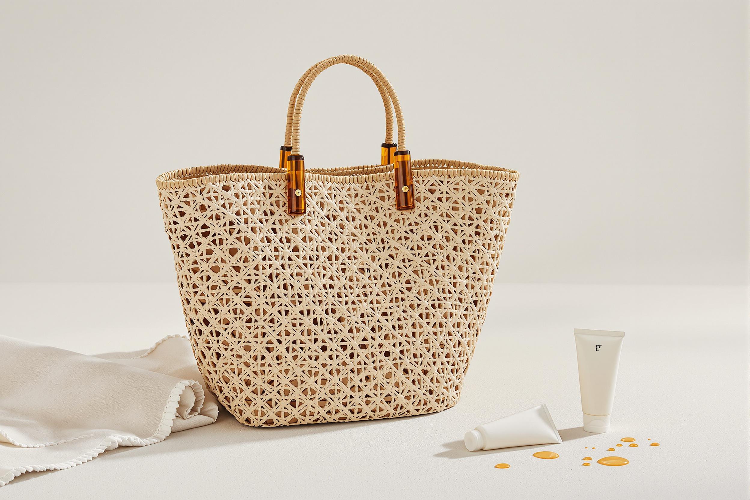 Premium Handwoven Raffia Beach Tote with Resin Handles