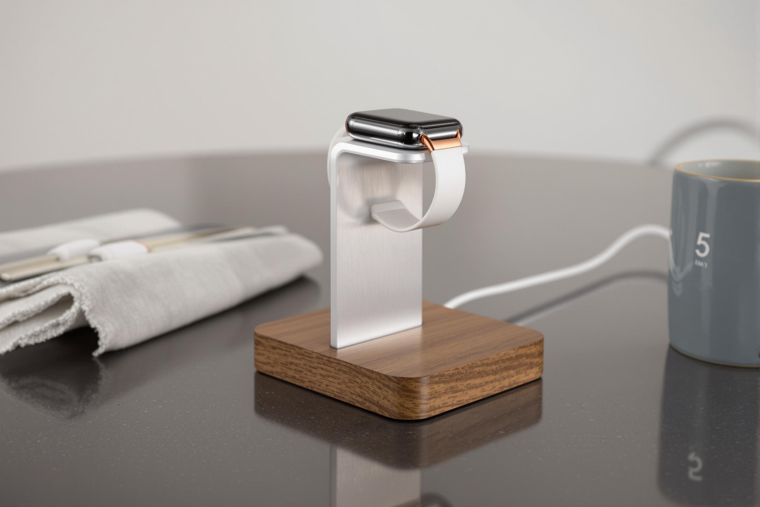 Premium Smartwatch Stand on Polished Walnut Base