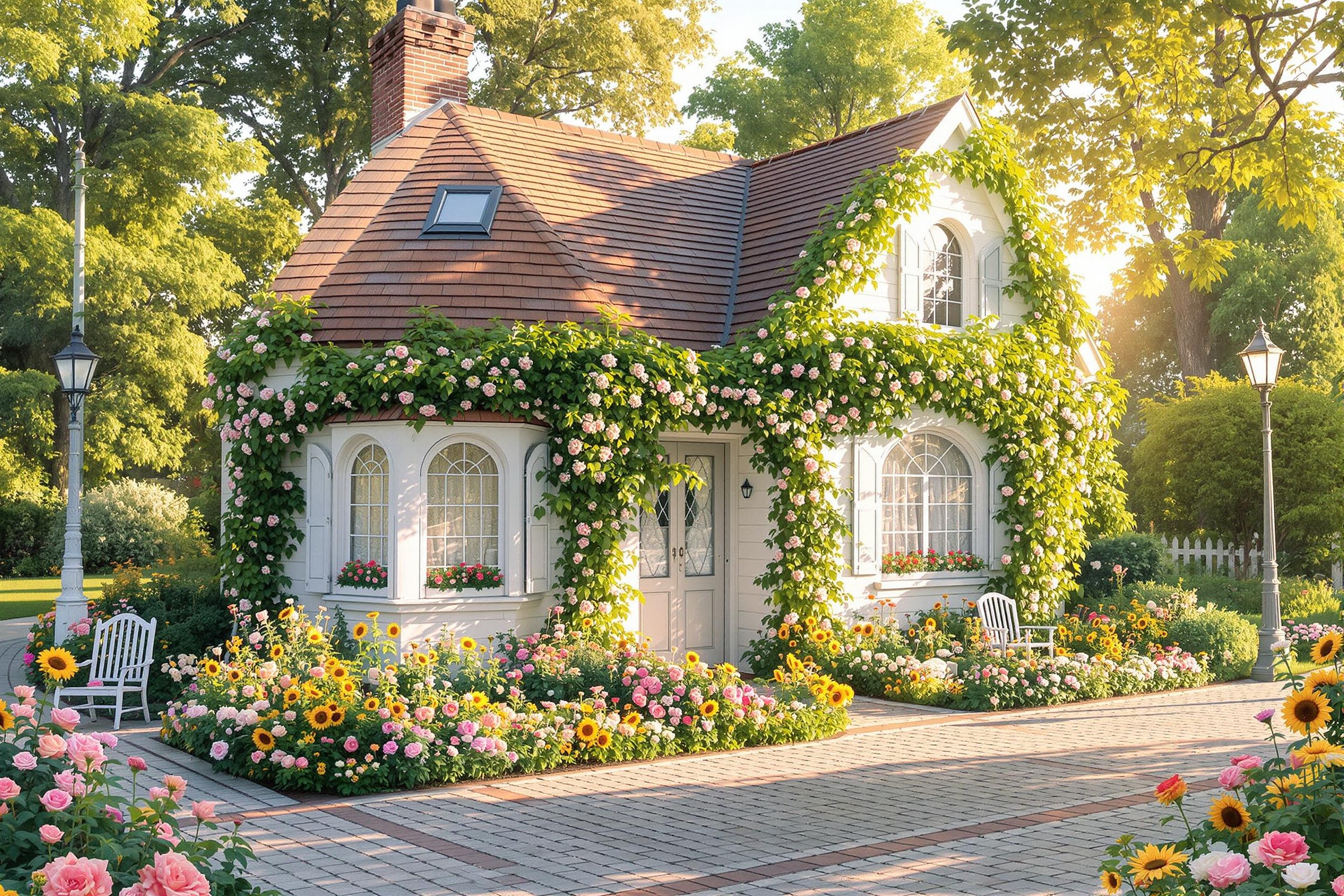 Quaint Summer Cottage Amid Blooming Garden