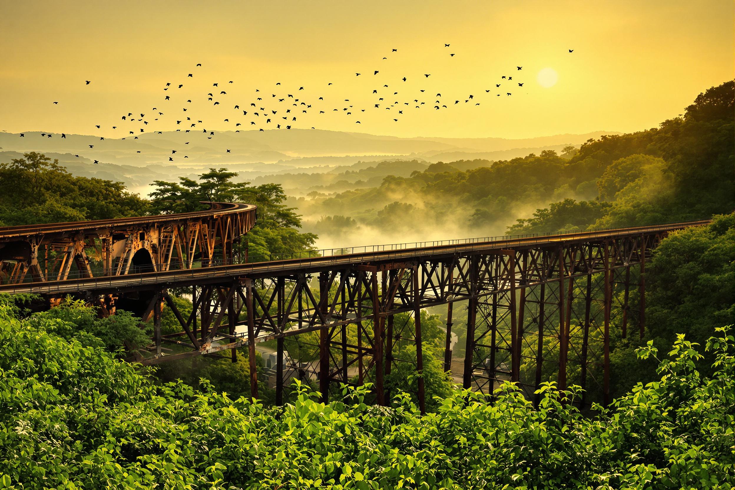 Aged Railway Bridge Over Verdant Valley