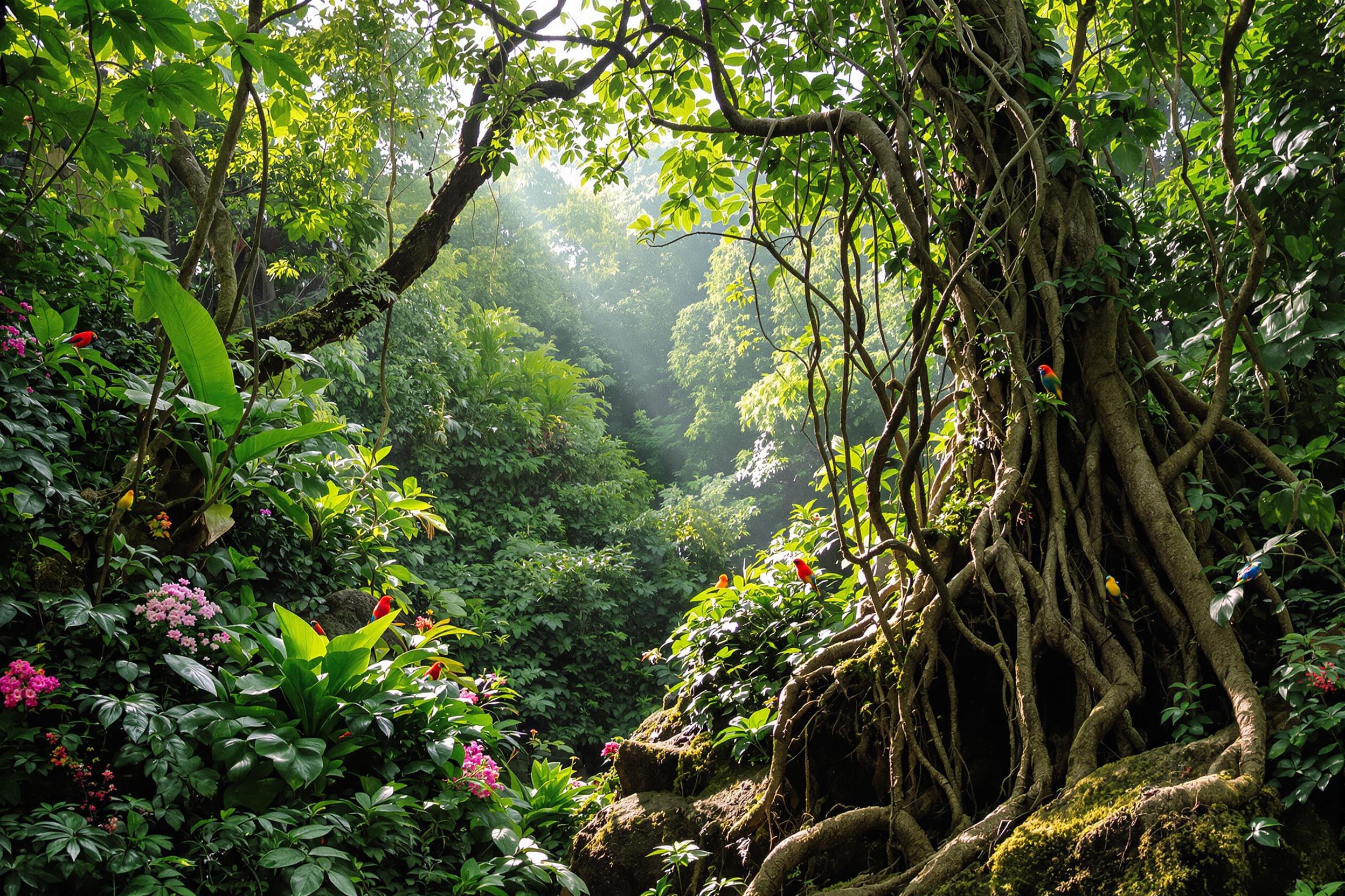 Tropical Rainforest Full of Life in Morning Glow