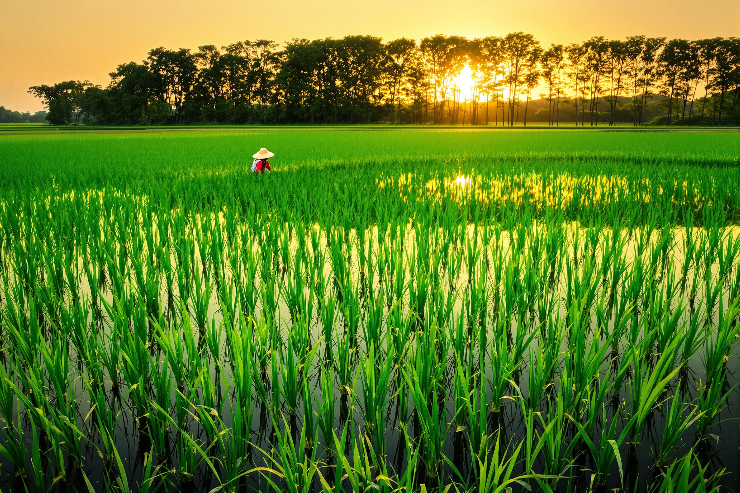 Golden-Hour Rice Paddies Reflection