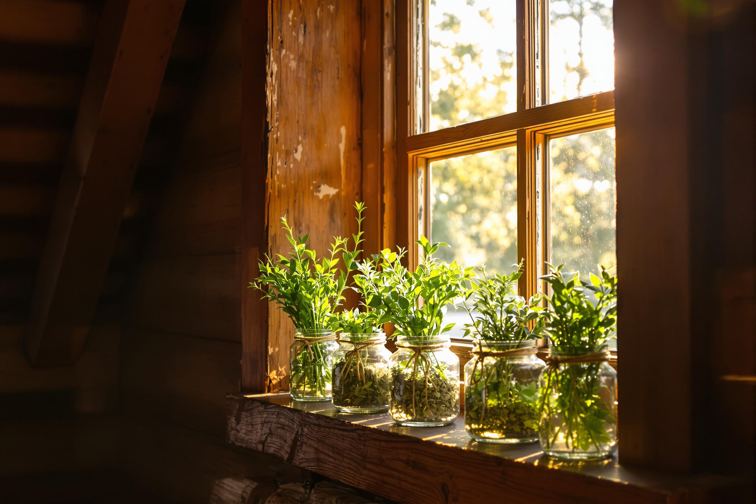 Rustic Windowsill Herb Glow