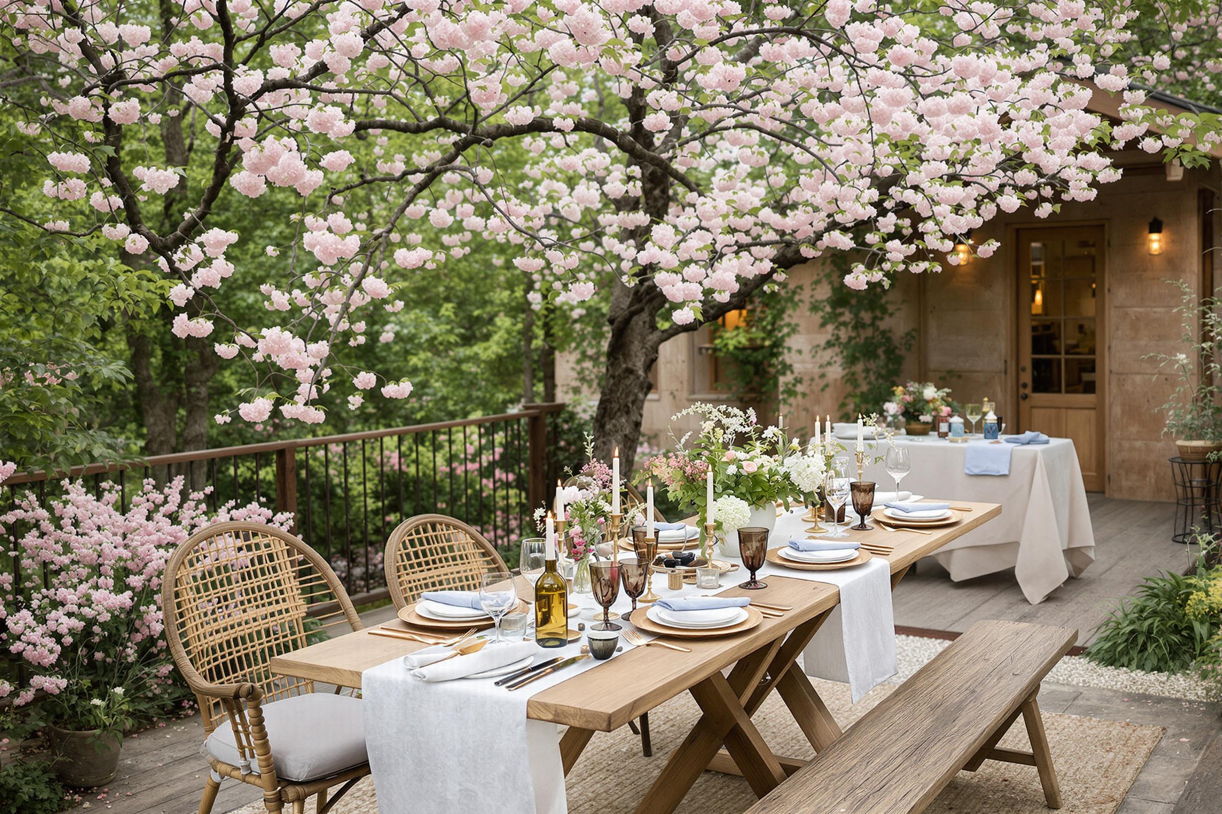 Rustic Spring Picnic by Blossom-Framed Cabin