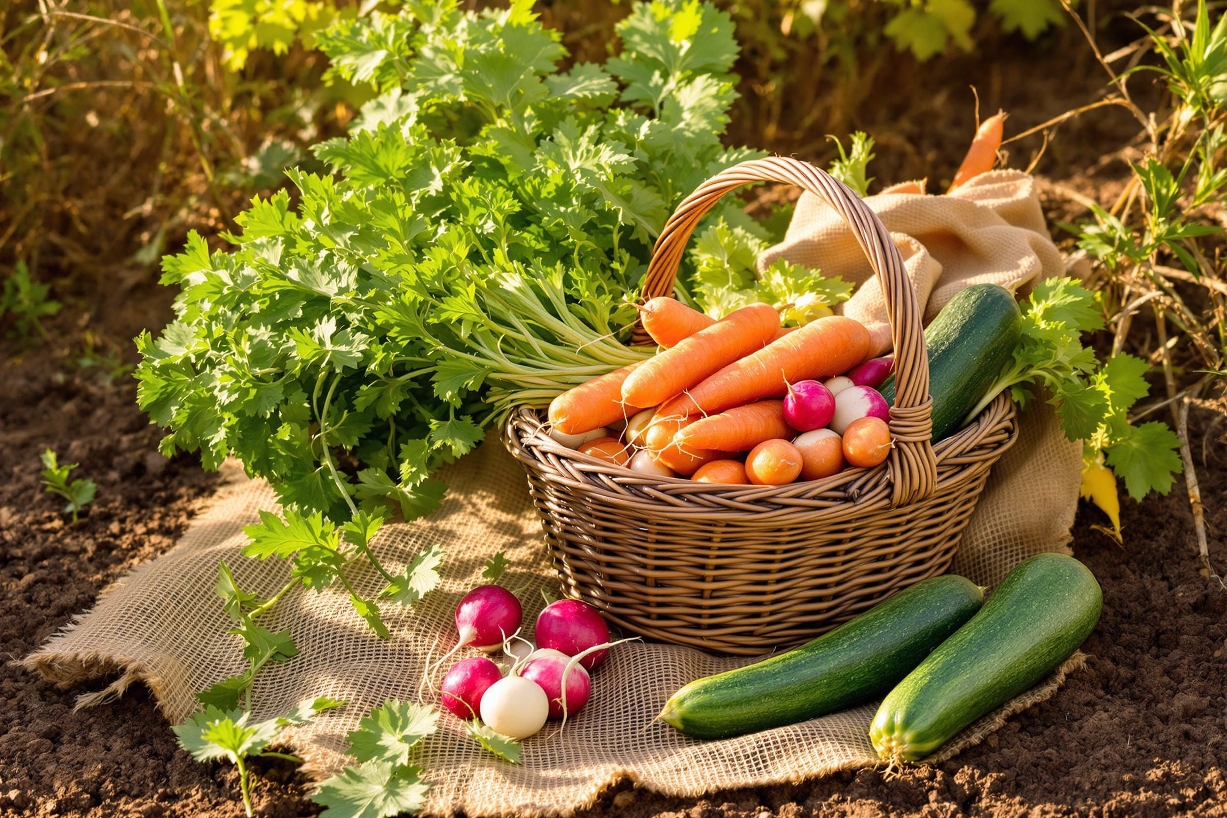 Rustic Harvest Basket Outdoors Under Morning Light