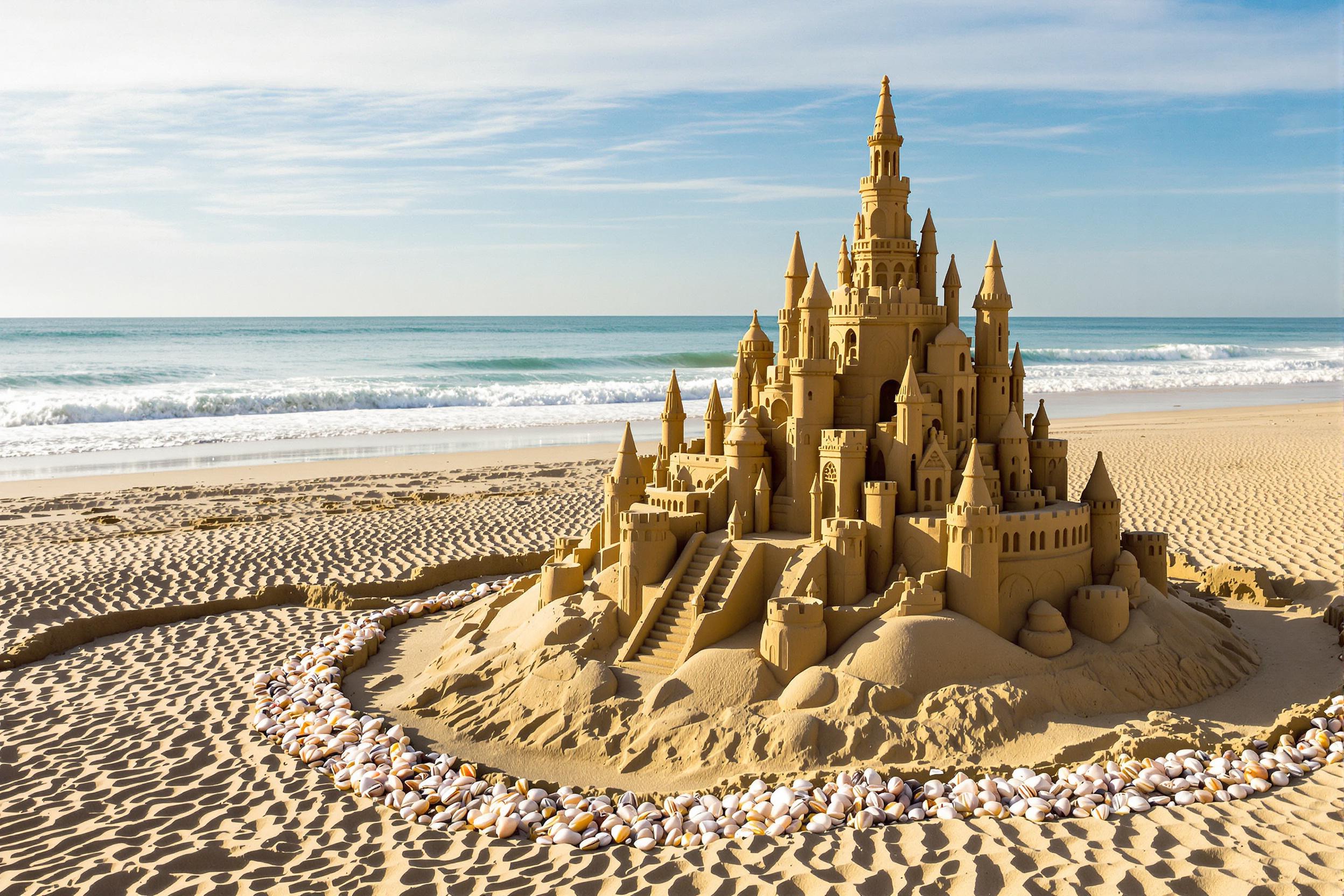 Intricate Sandcastle on Tranquil Beach