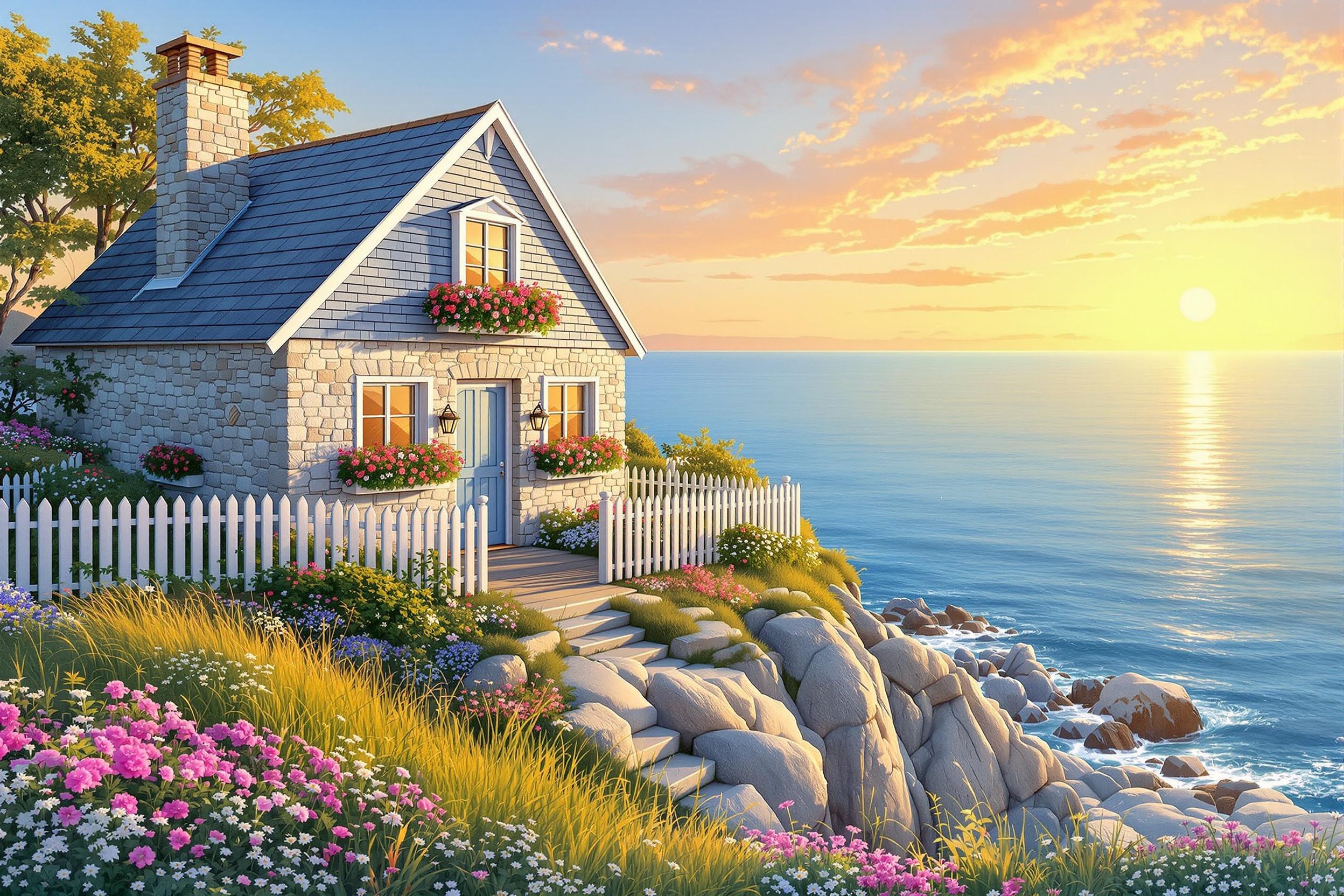 Seaside Cottage at Golden Hour