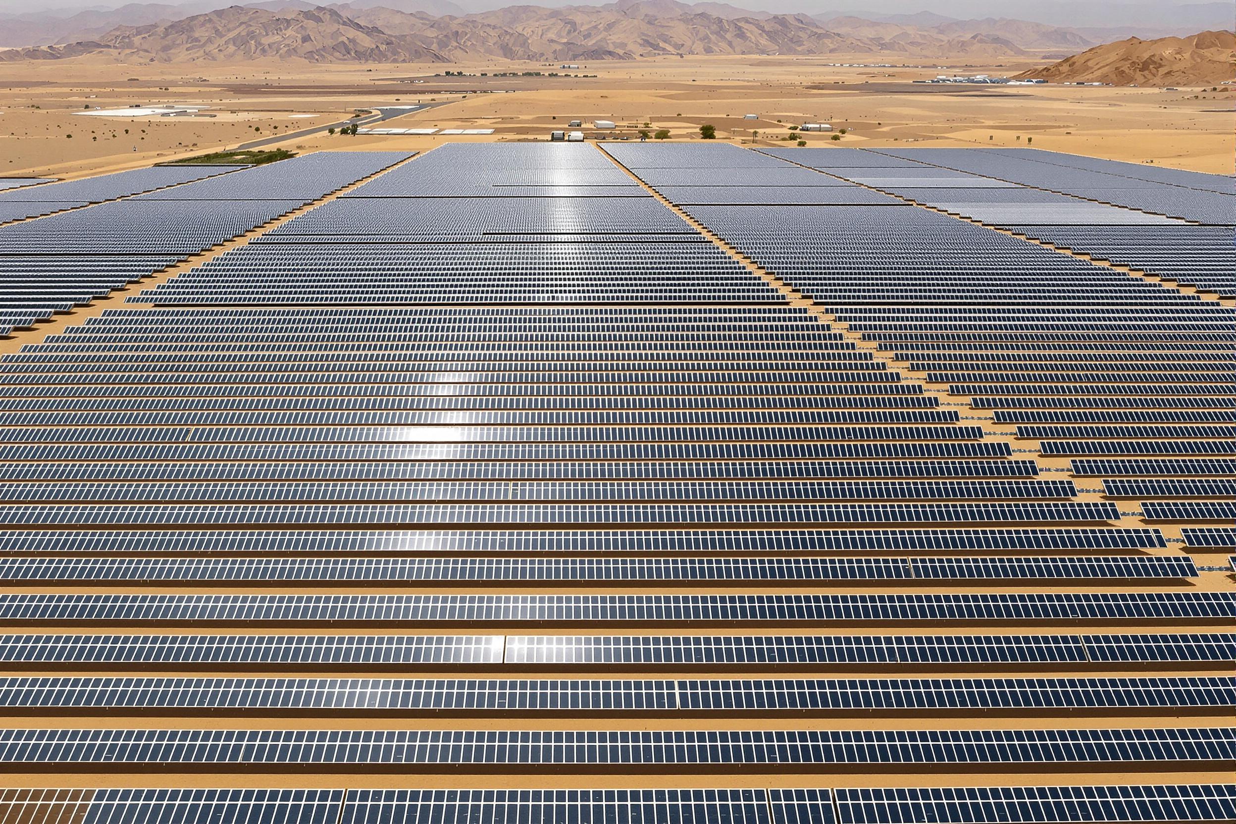 Aerial View of Solar Power Plant in Desert