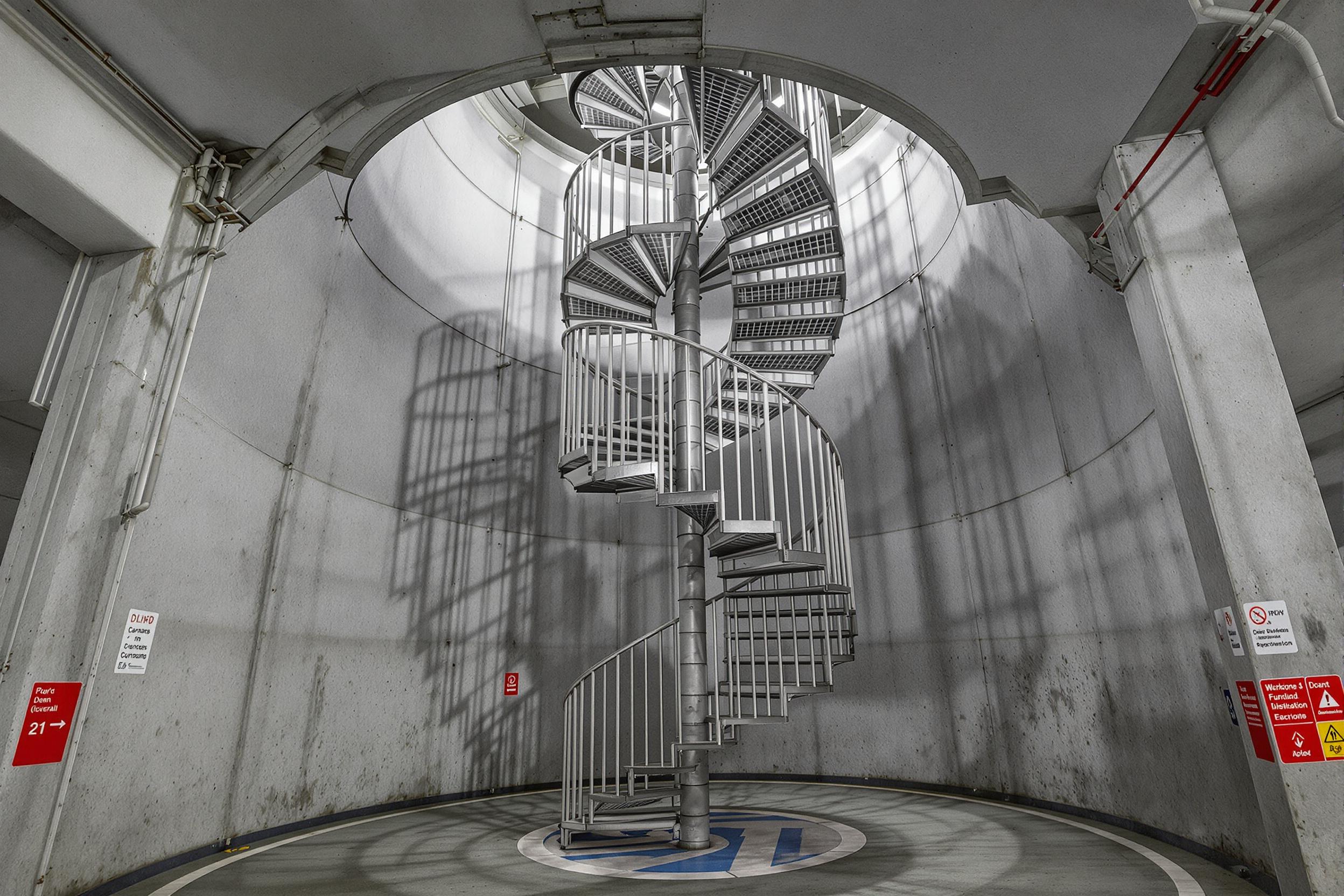 Spiral Metal Stairs in Parking Garage