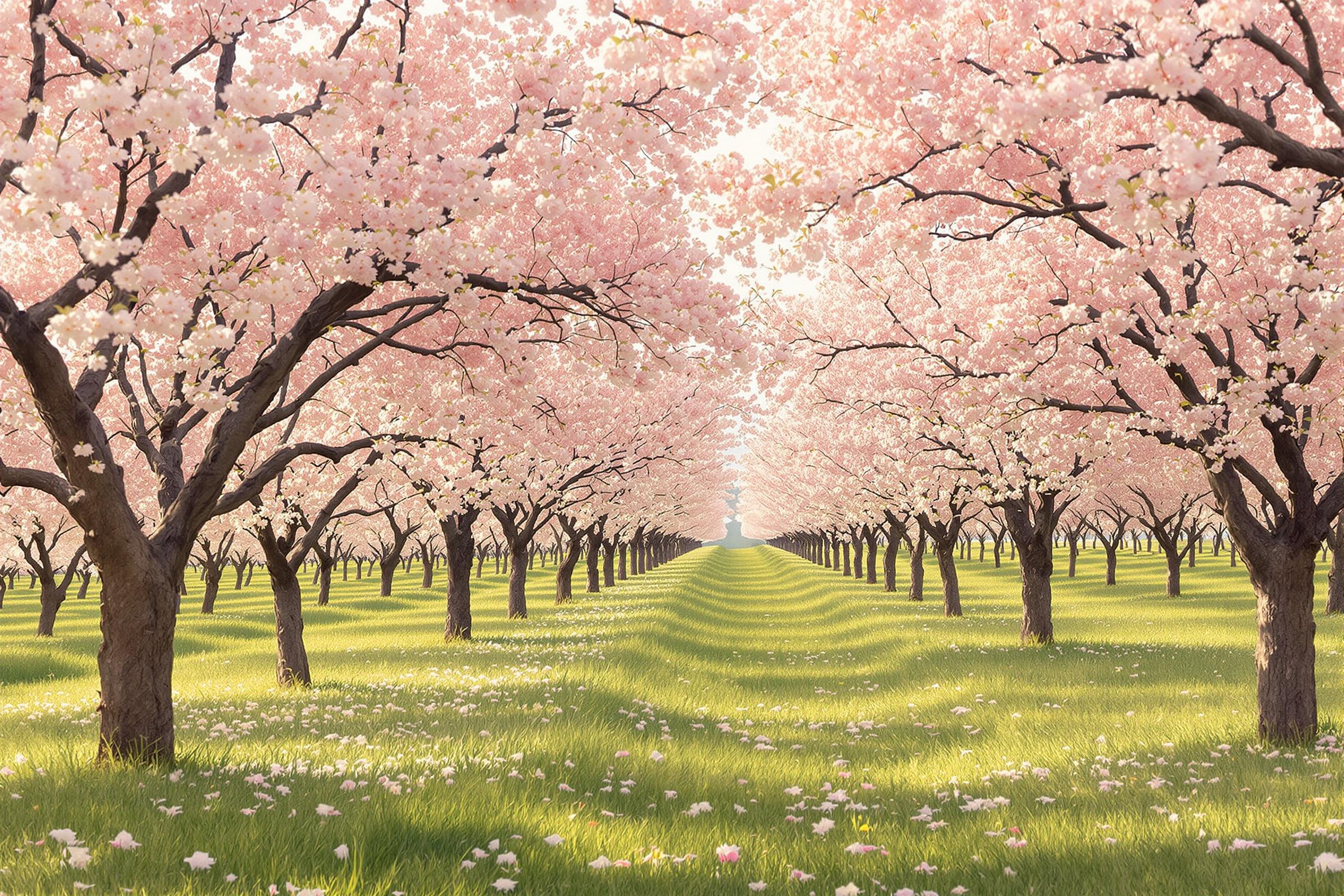 Spring Orchard Bloom Under Golden Morning Light