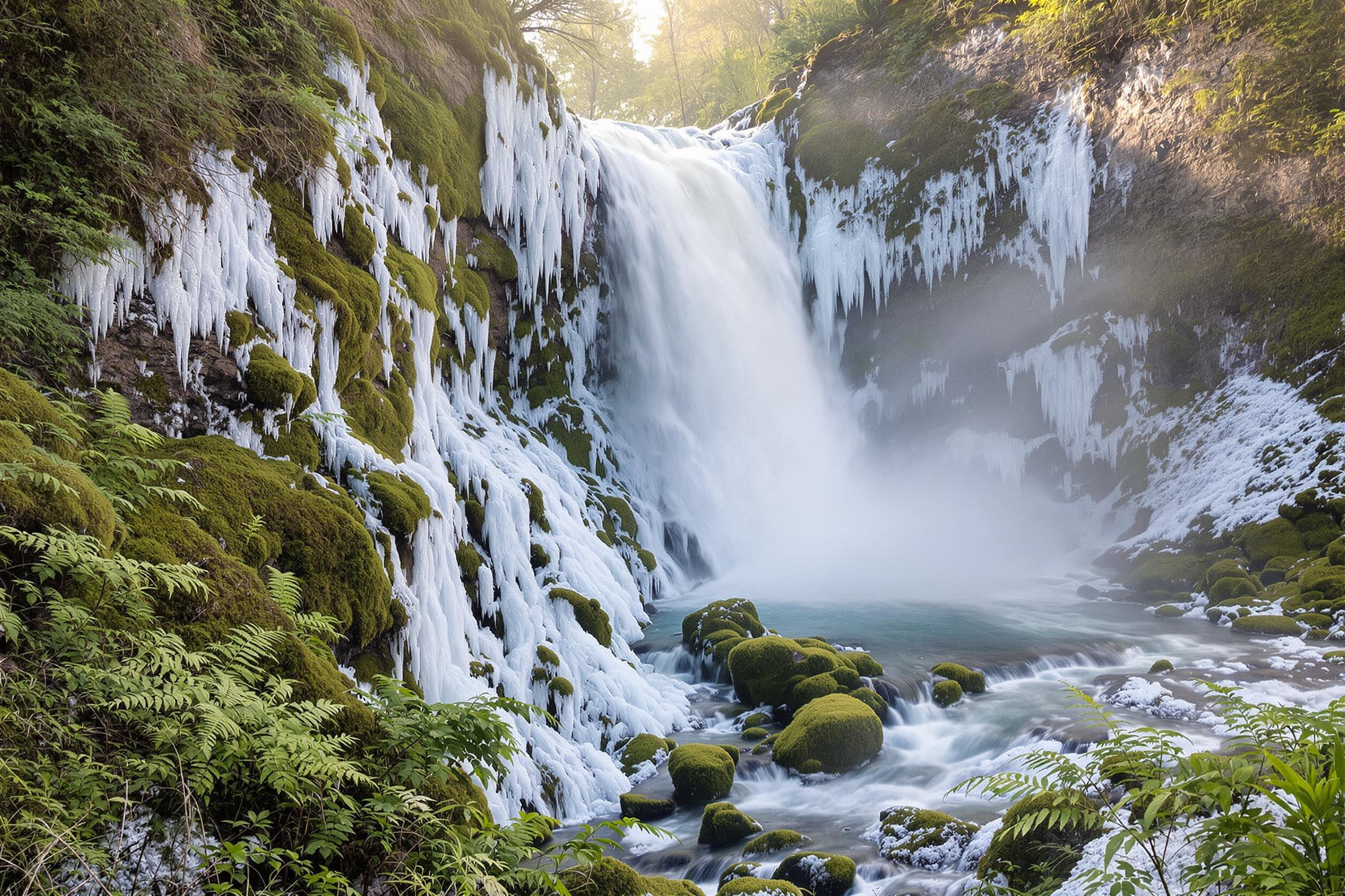 Majestic Spring Waterfall Transitioning to Summer