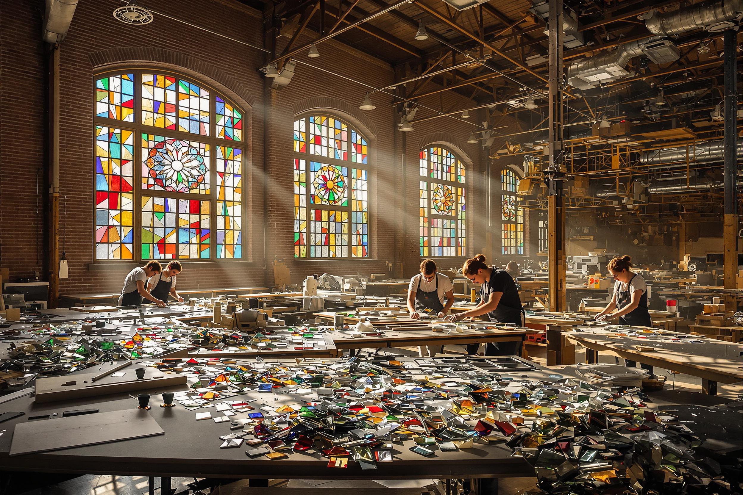 Sunlit Stained Glass Artisans At Work