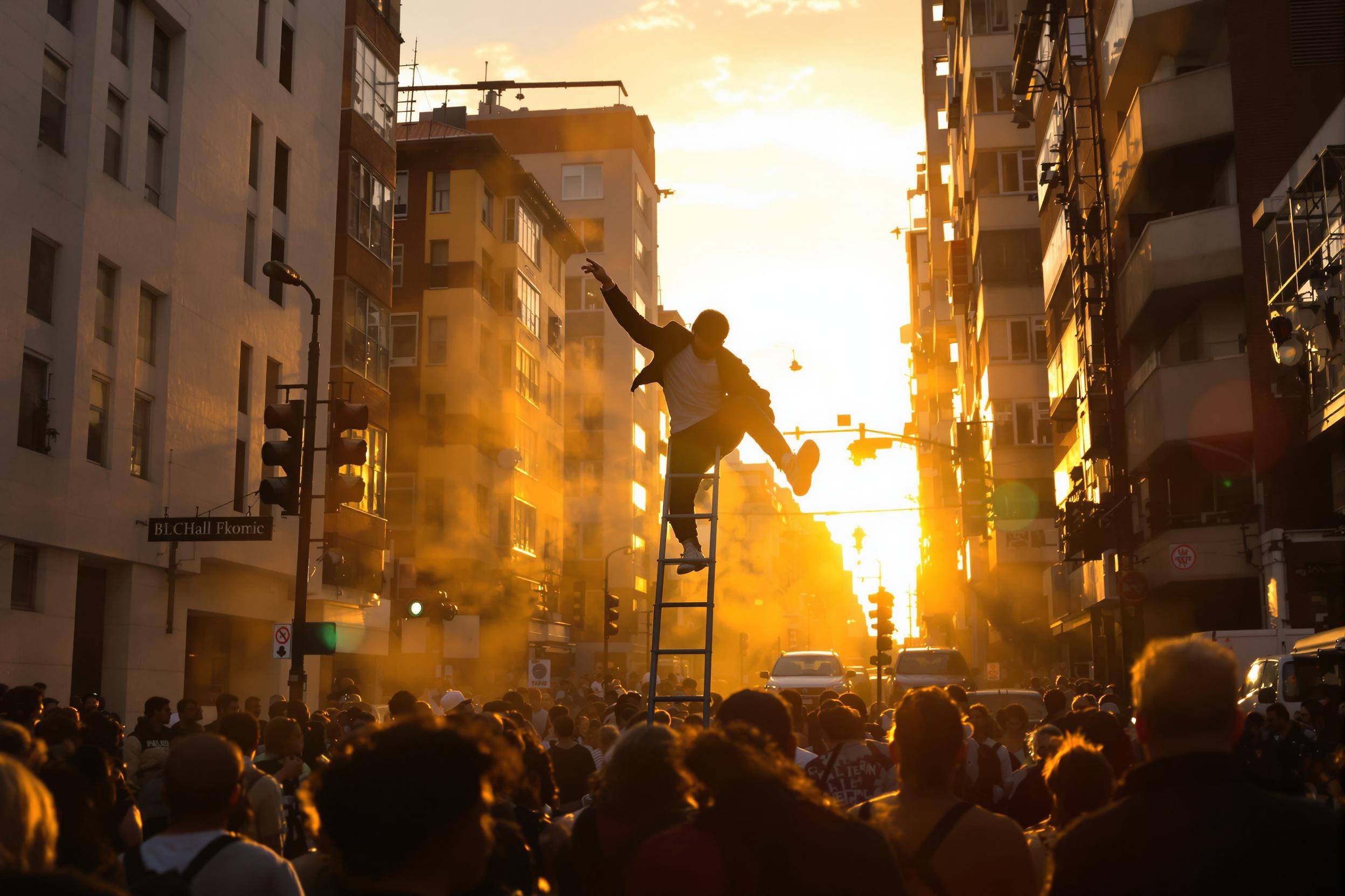 Dynamic Sunset Urban Street Performance