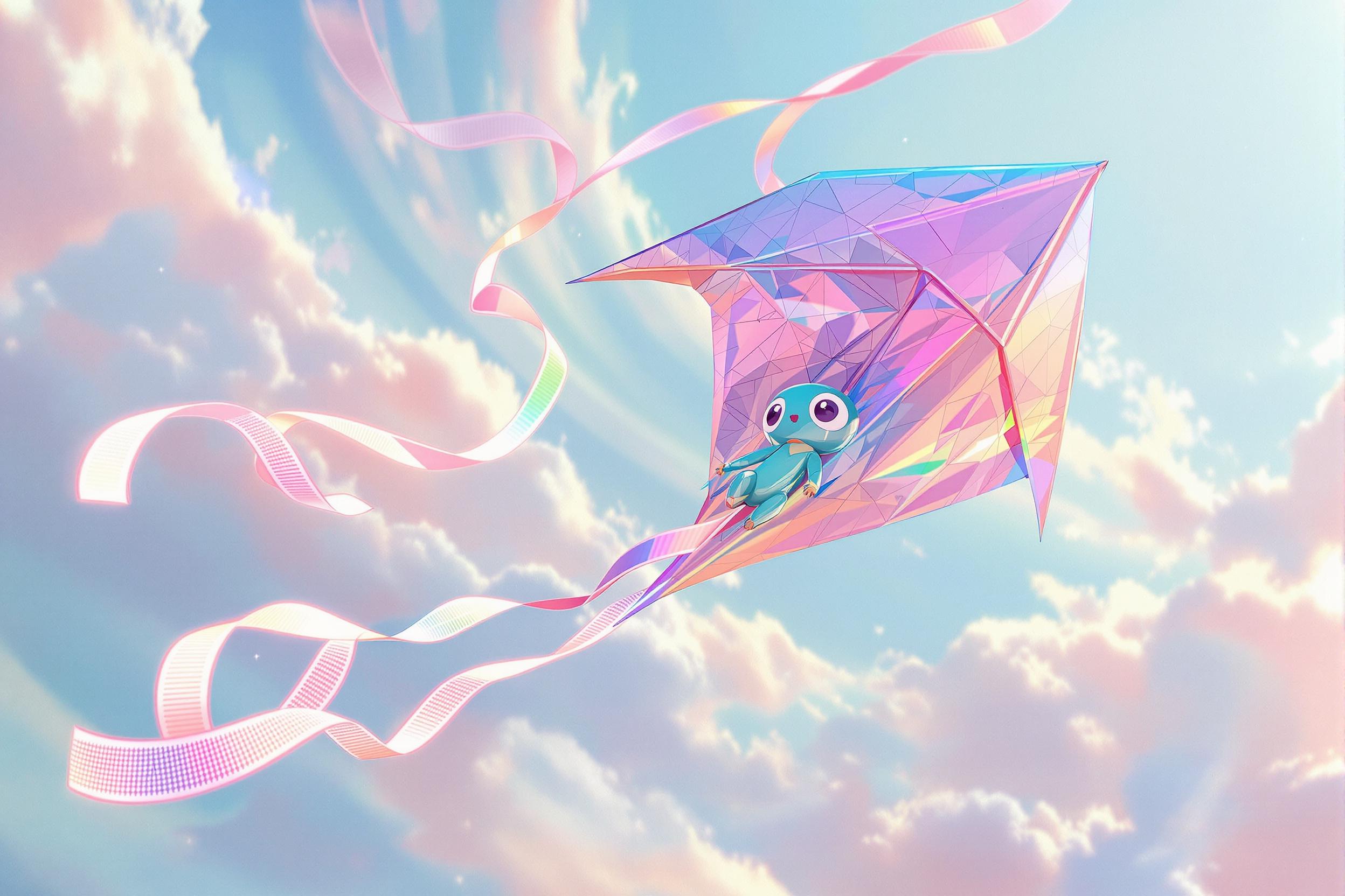 Anthropomorphic Kite Soaring with Holographic Elegance