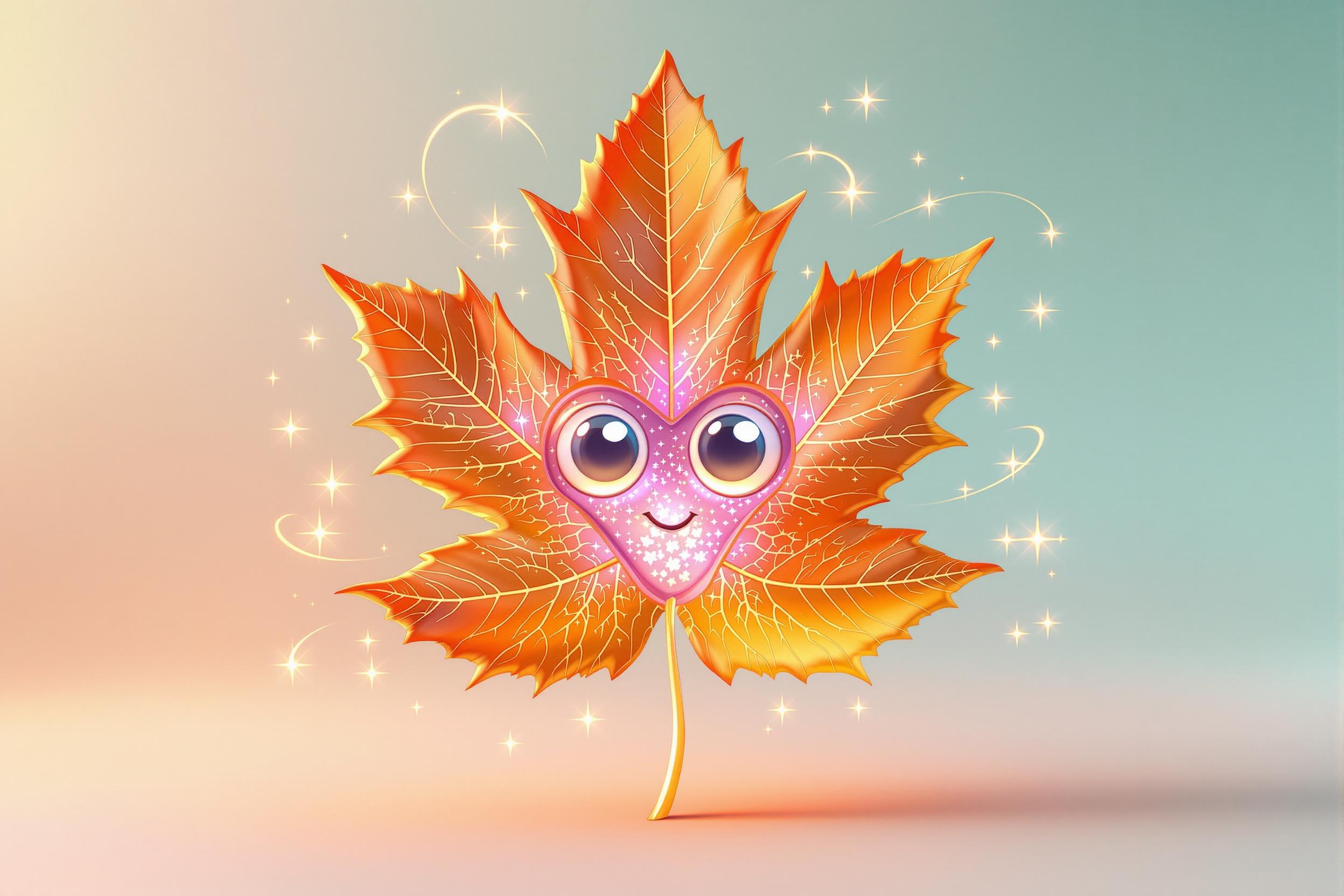 Anthropomorphic Stylized Autumn Maple Leaf Elegance