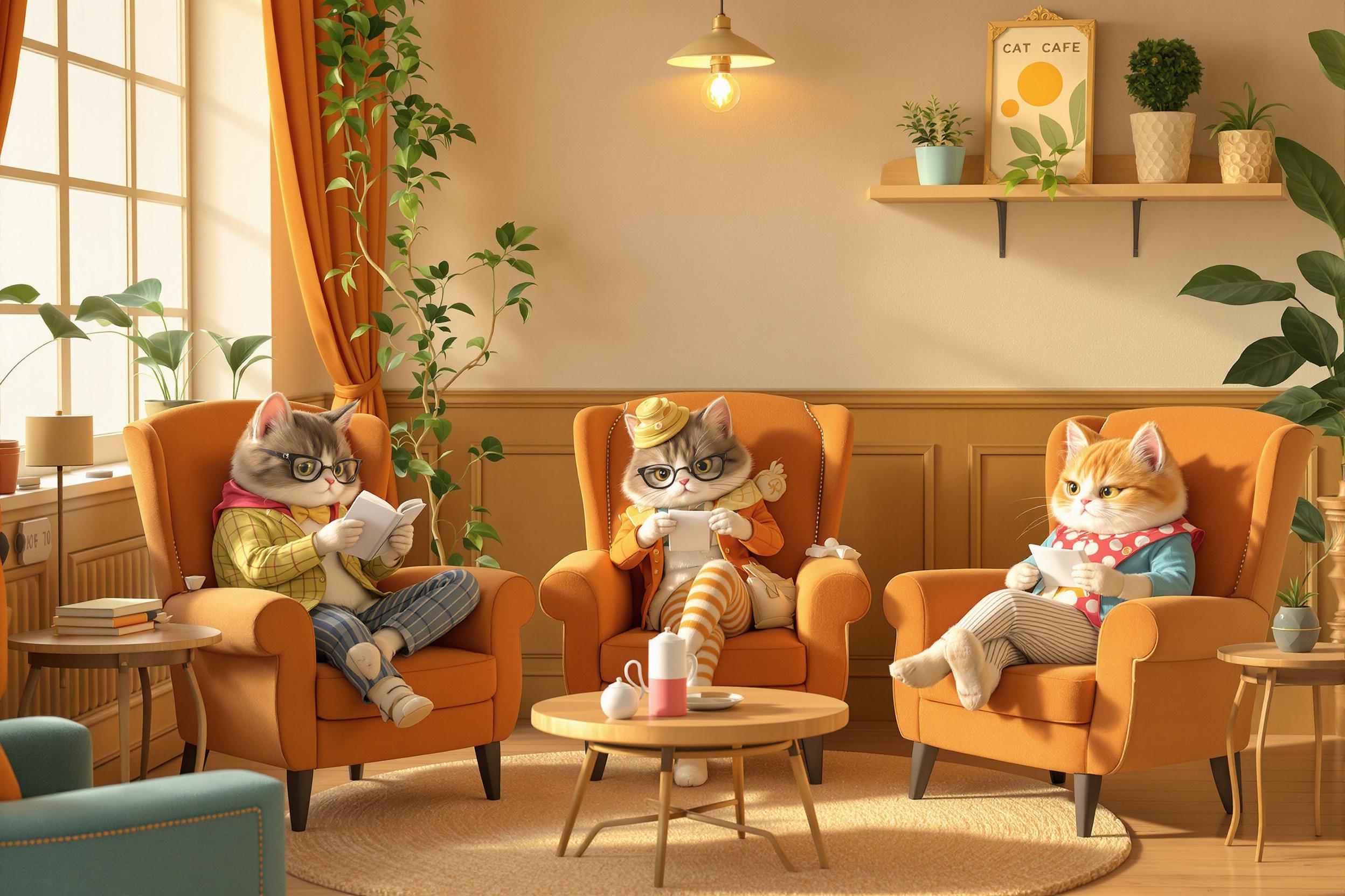 Whimsical Stylized 3D Cat Café