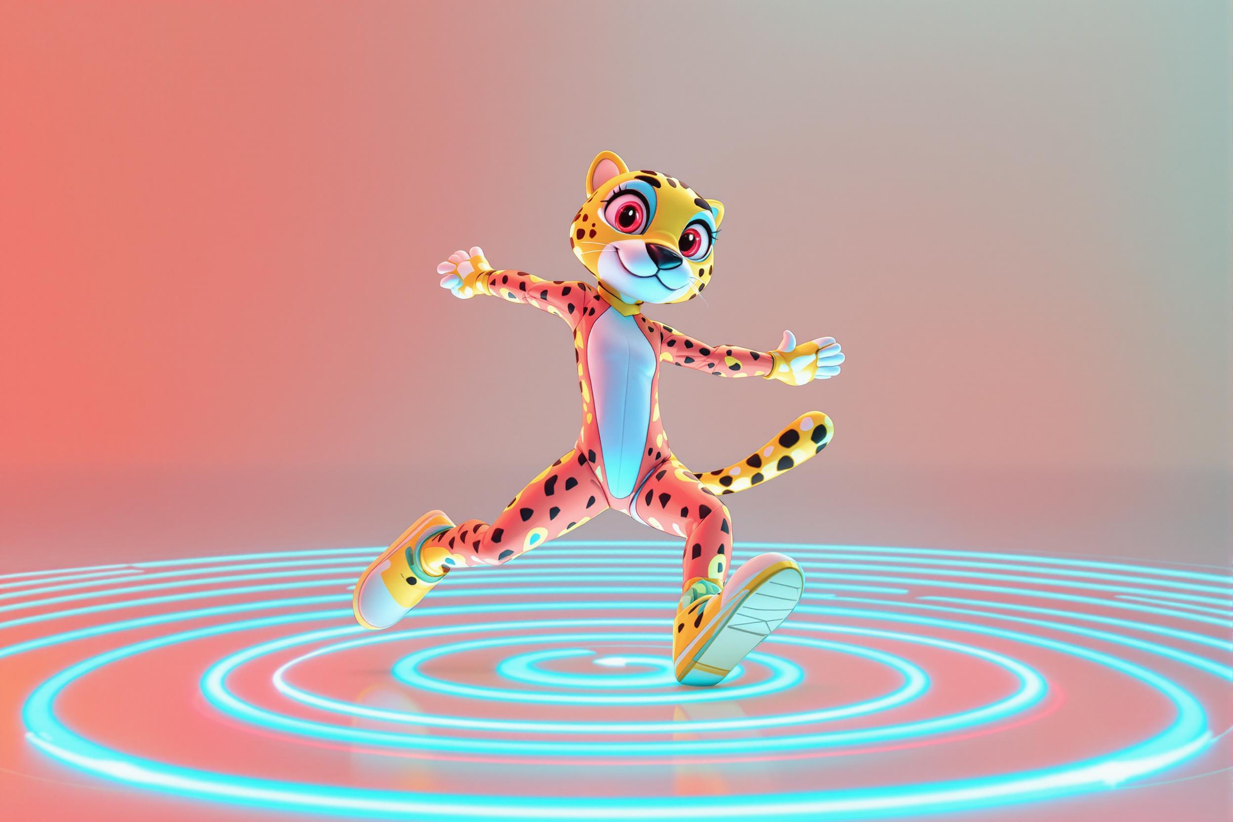 Stylized Dancing Cheetah on Luminous Retro-Stage