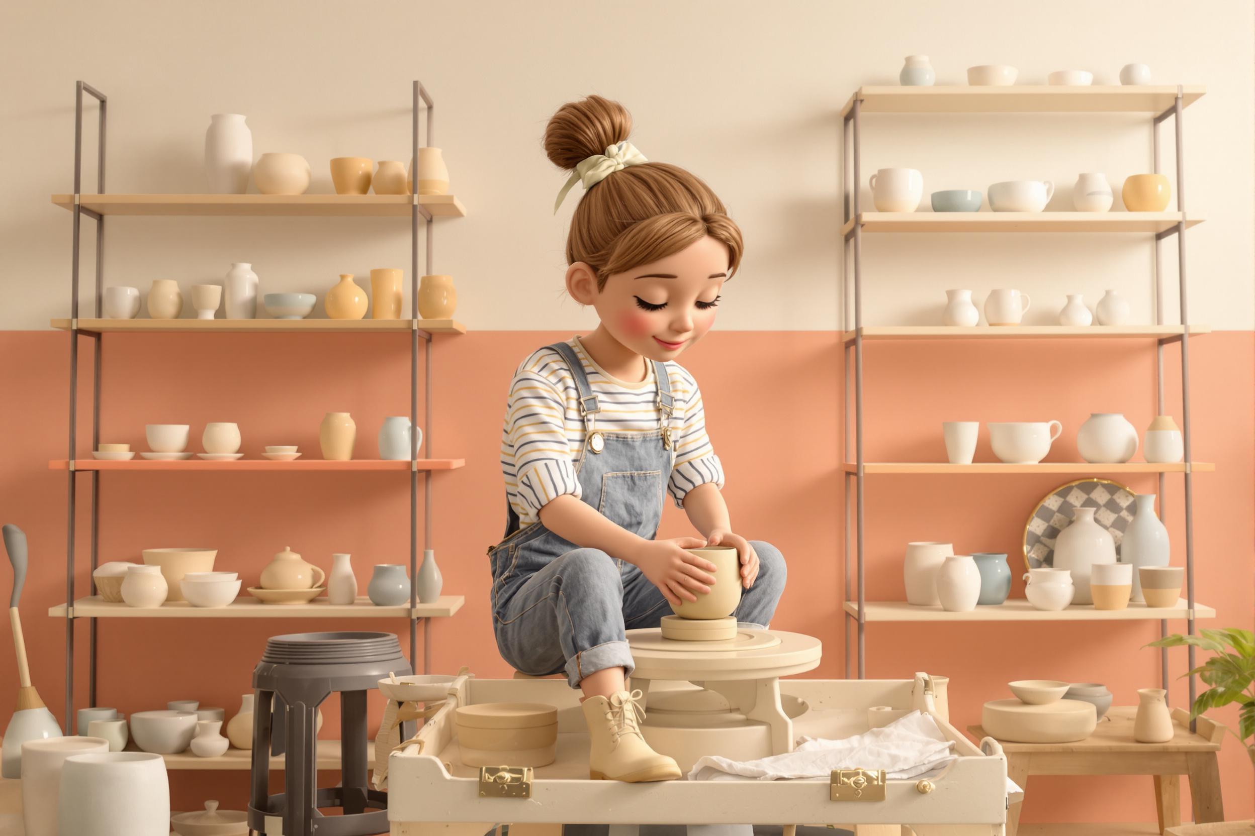 Stylized 3D Sculptor Crafting Pottery Vessel