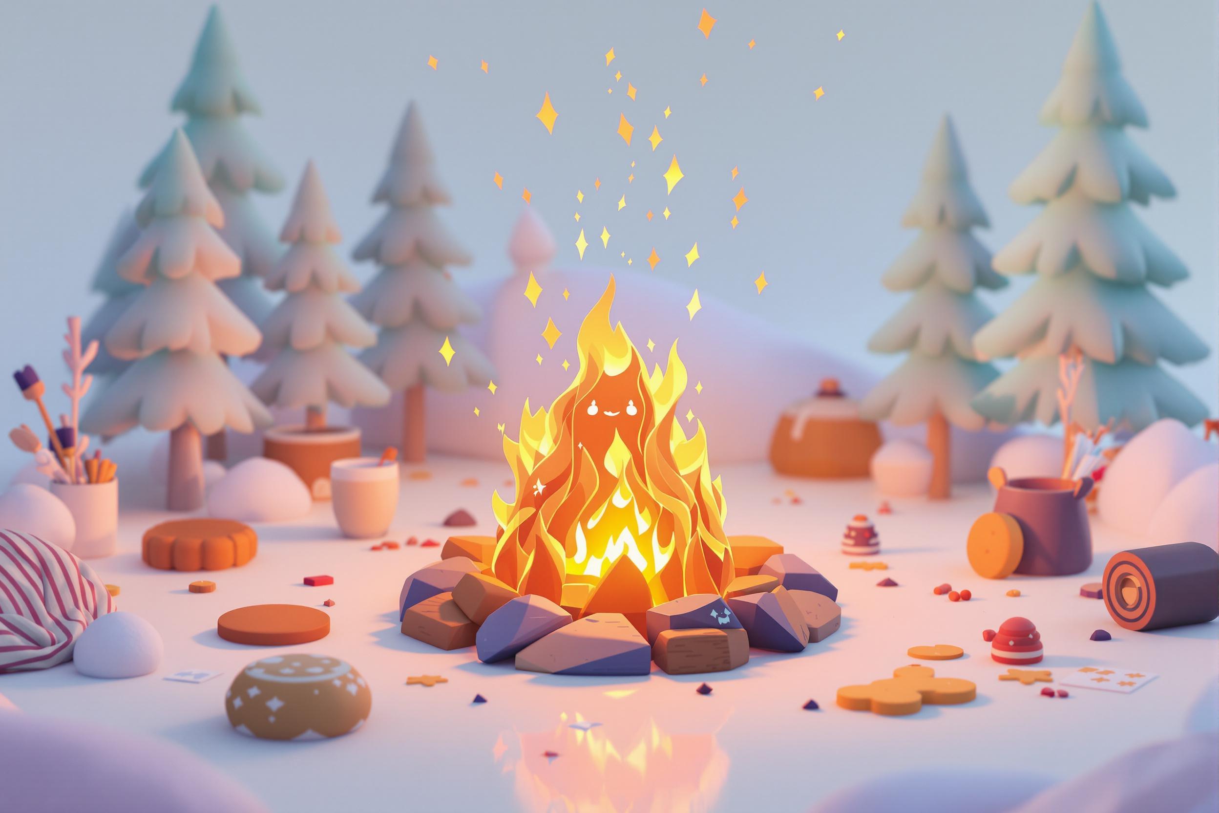 Anthropomorphic Campfire Radiating Warmth