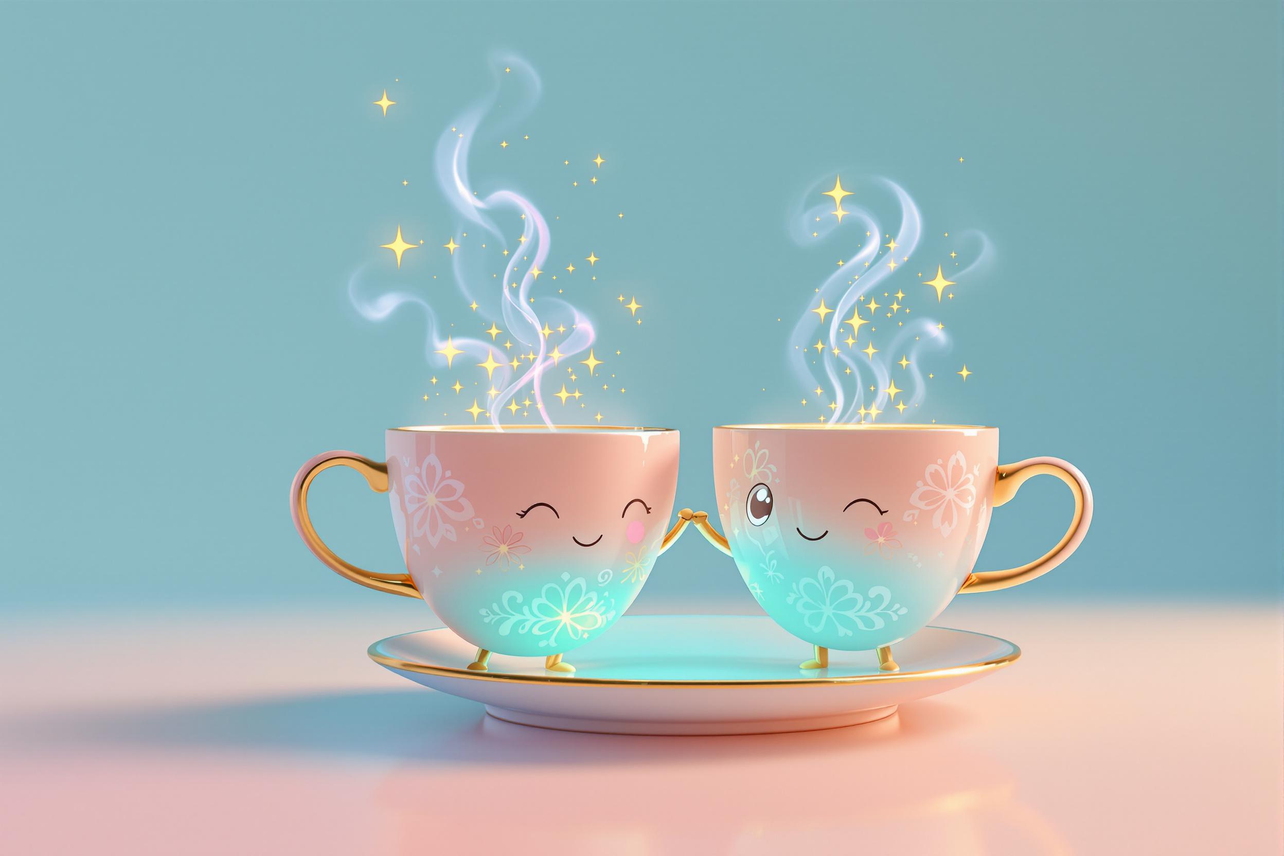 Whimsical Ombré Teacup and Saucer Duo: Graceful Companionship