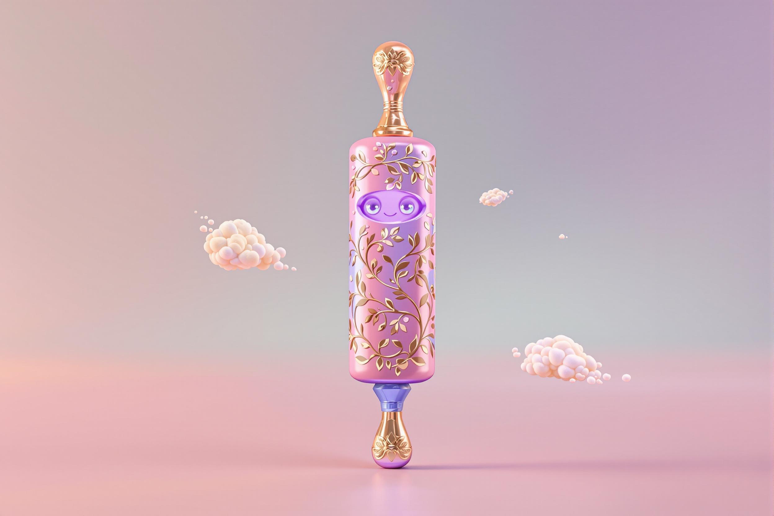 Anthropomorphic Rolling Pin: Rustic Whimsy in Pastel Elegance