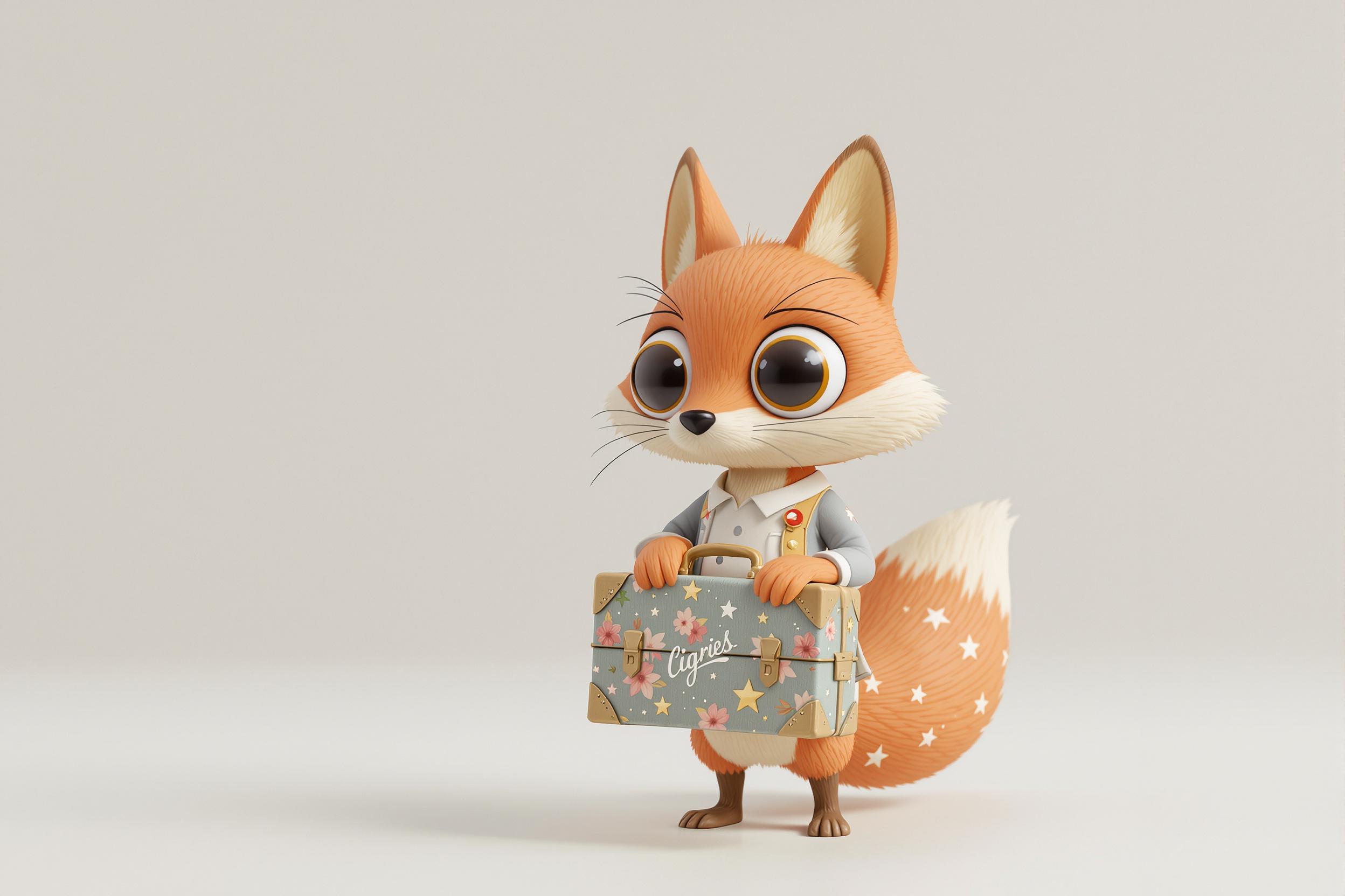 Stylized Fox with Vintage Suitcase