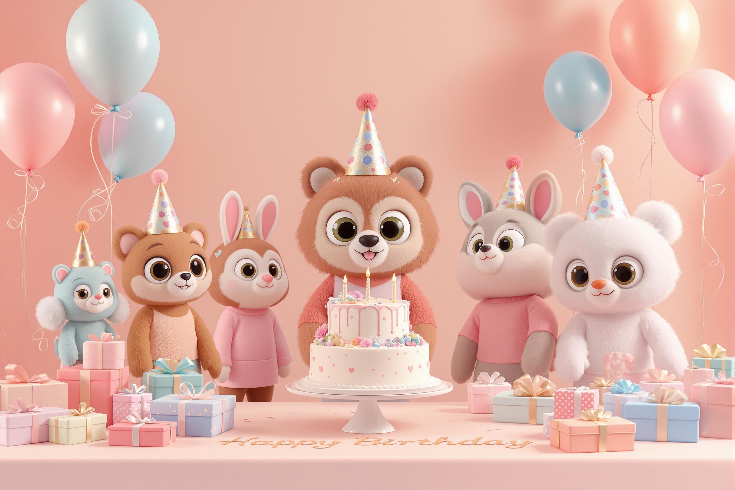 Stylized 3D Birthday Party Scene Filled with Joy