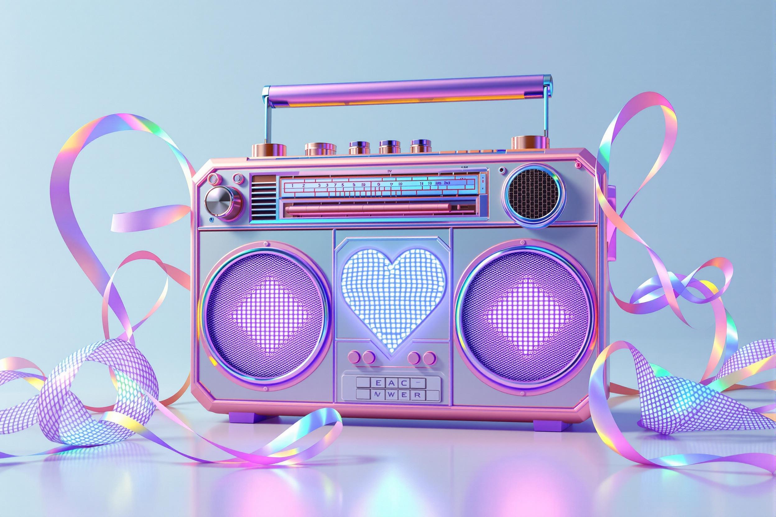 Whimsical 3D Dual Boombox-Radio Harmony Design