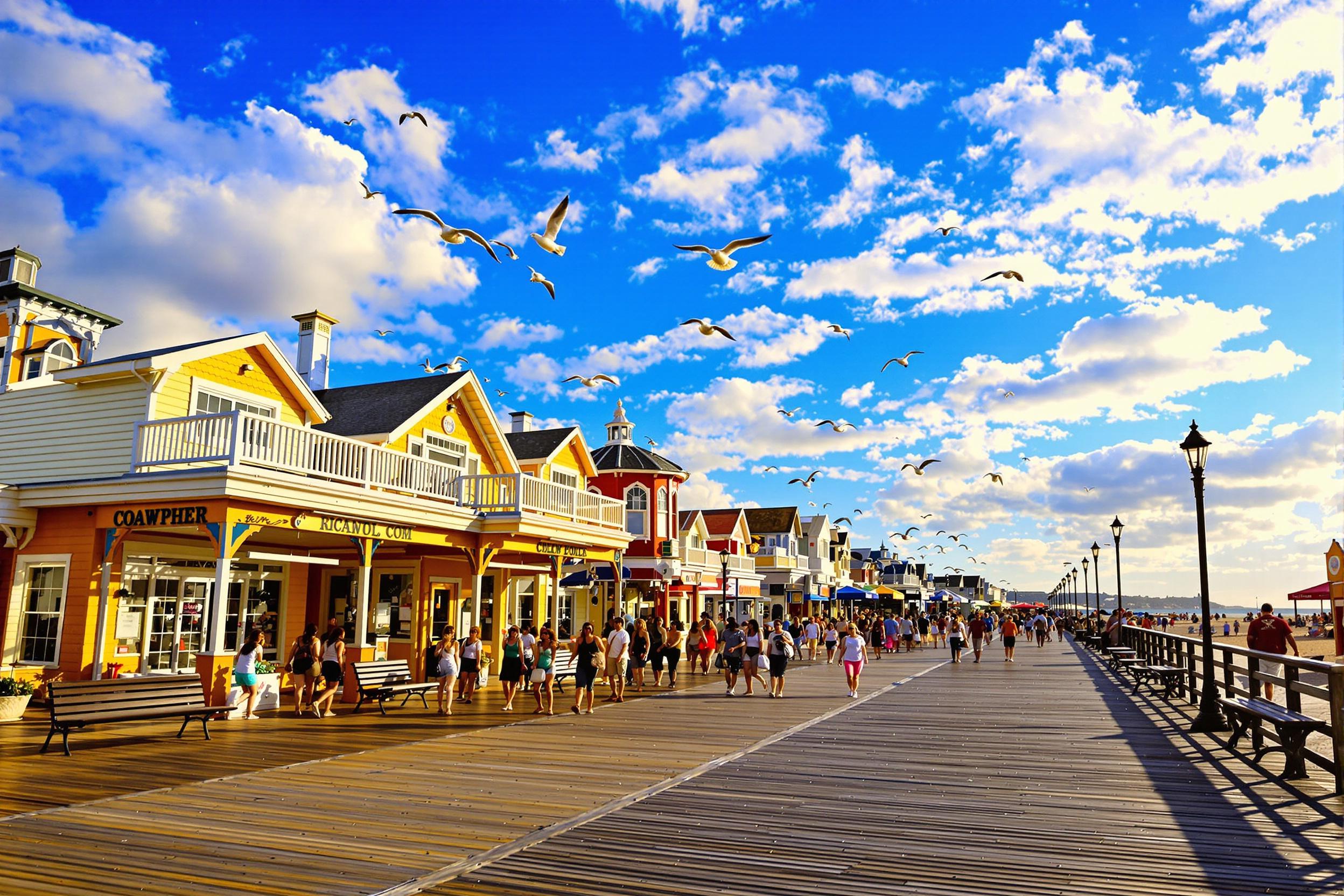 Idyllic Sunset Beach Boardwalk Scene