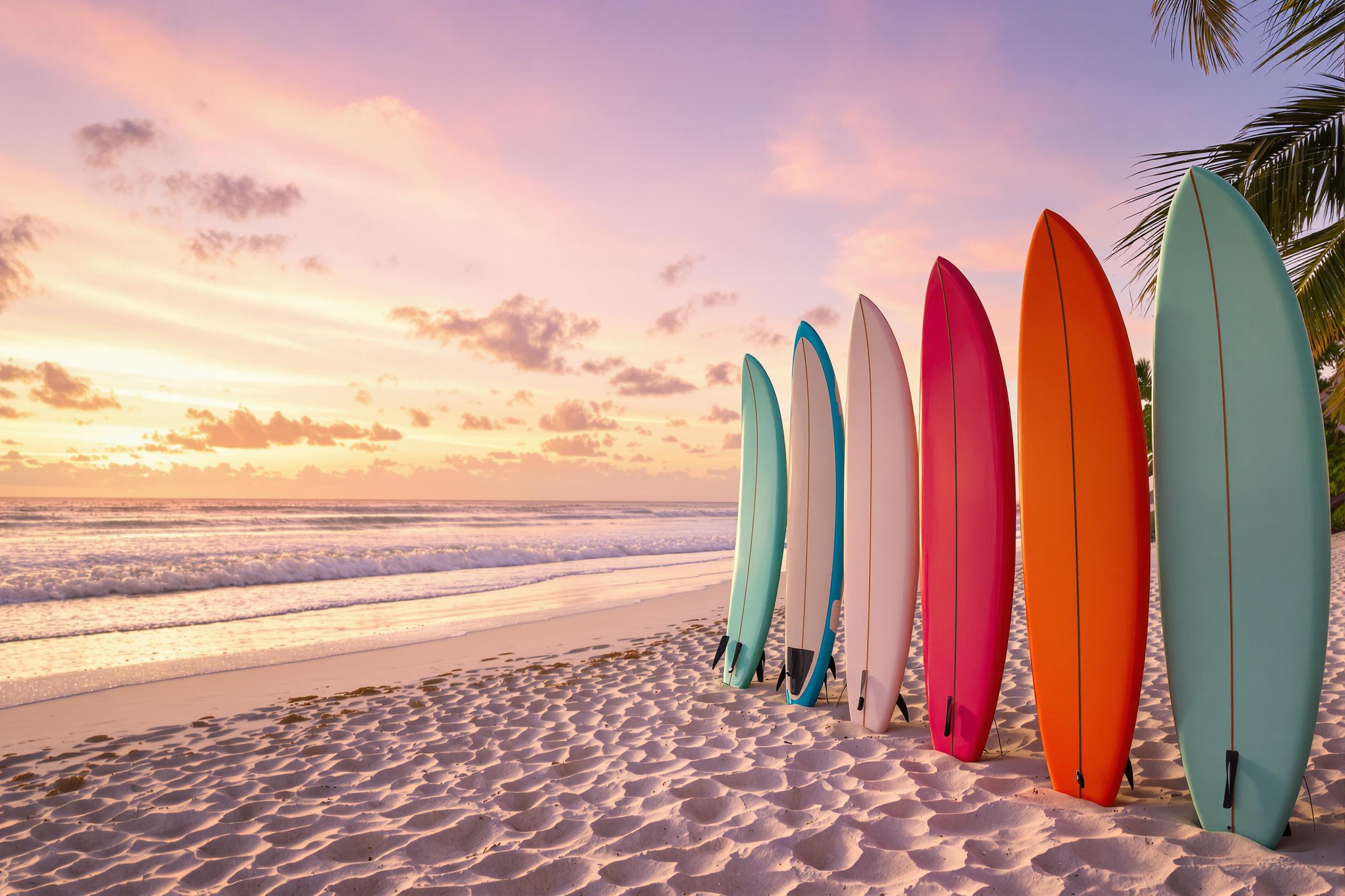 Surfboards Standing on Sunrise Beach