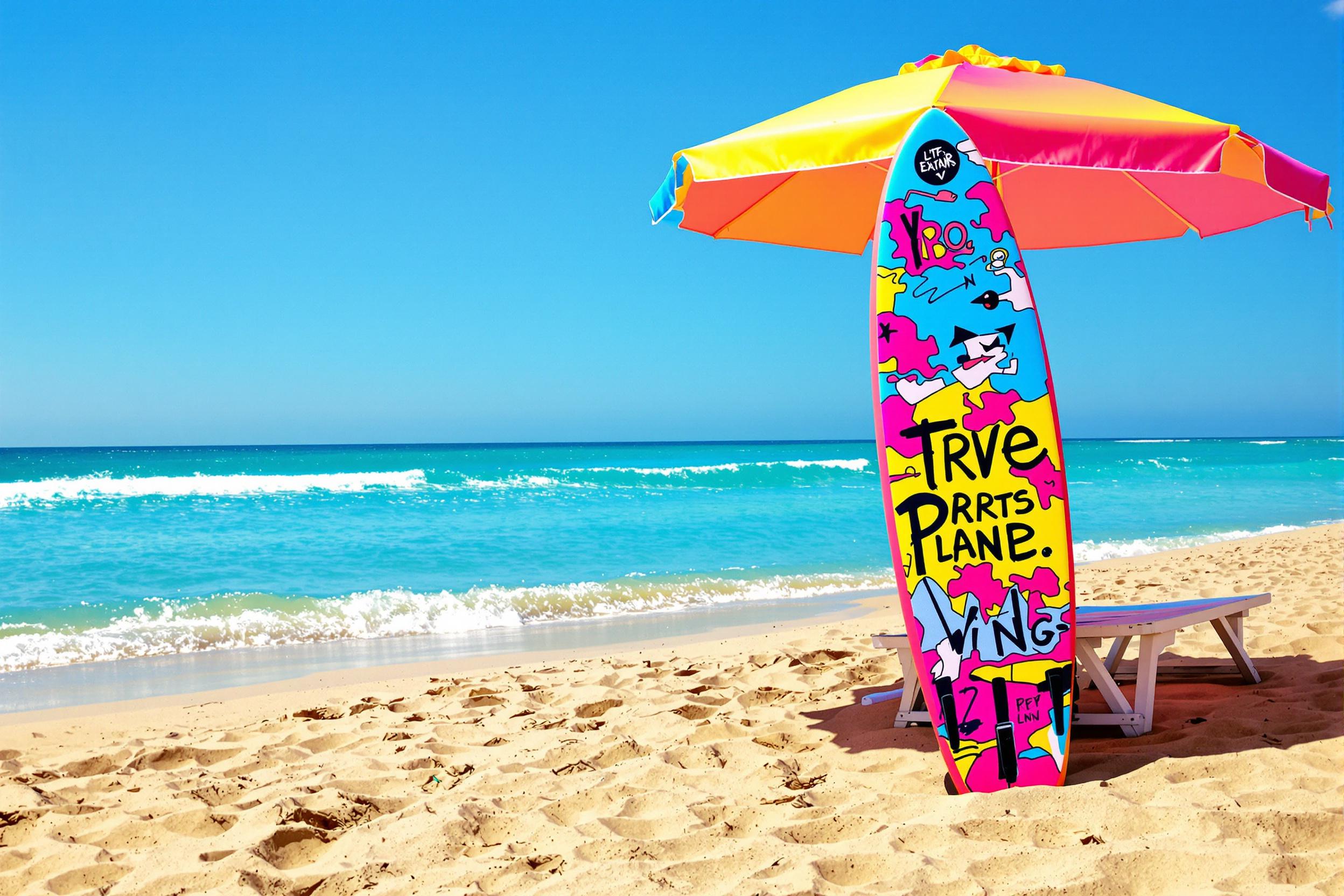 Bright Summer Vibes with Surfboard and Umbrella