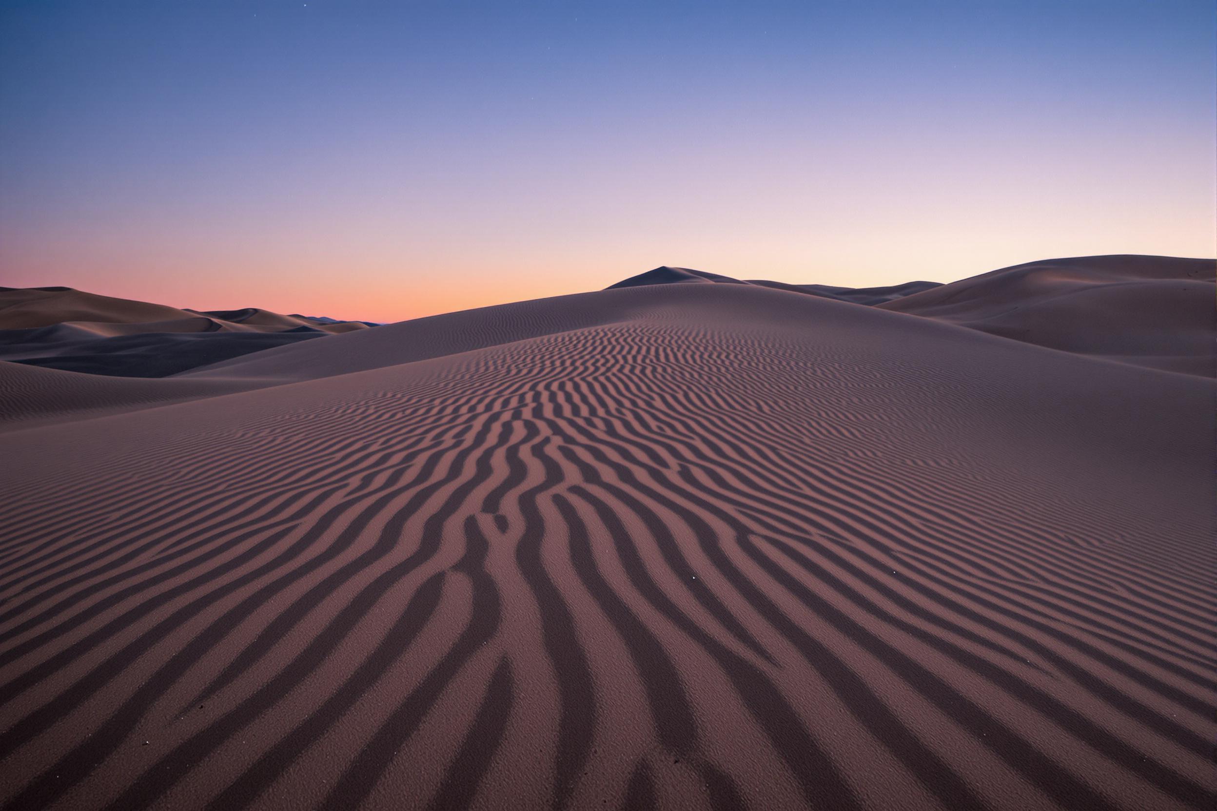 Rippling Sand Dunes at Twilight: Nature's Geometric Canvas