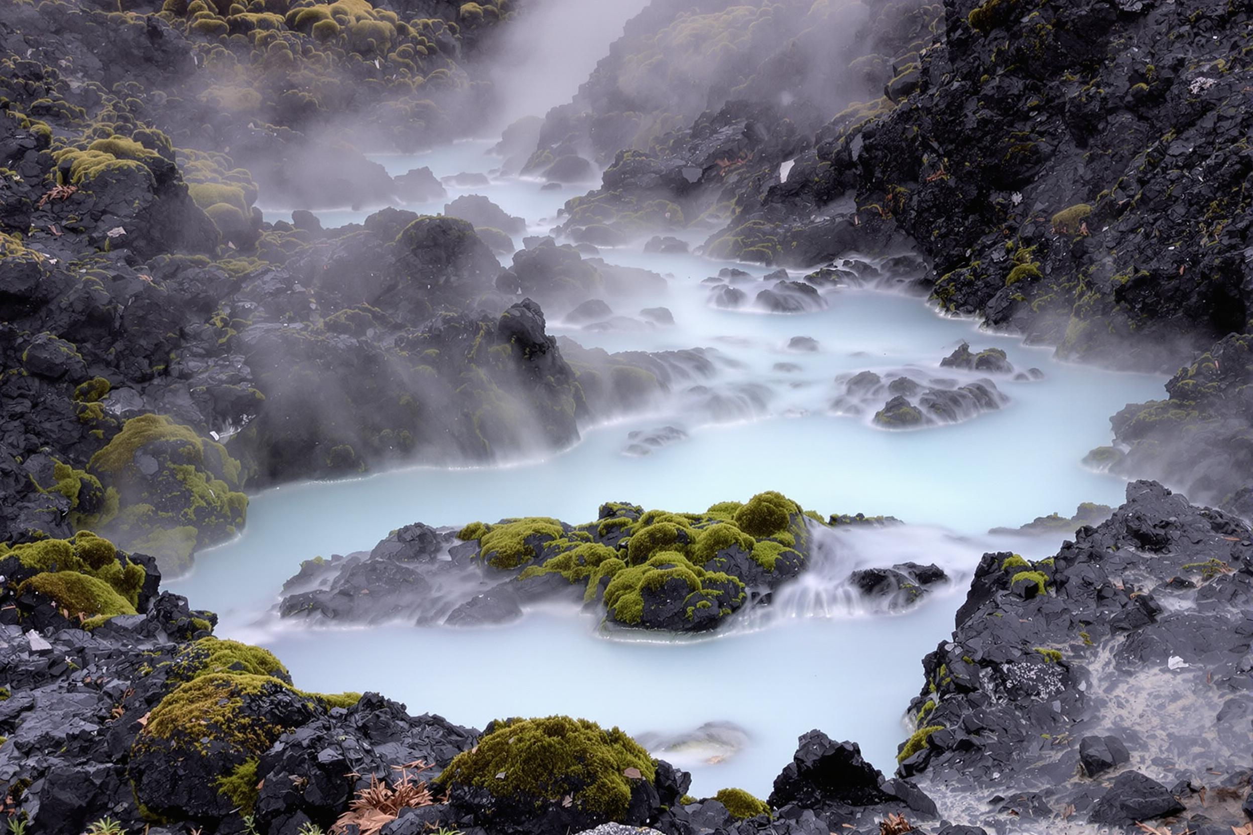 Tranquil Thermal Springs in Iceland's Rugged Landscape