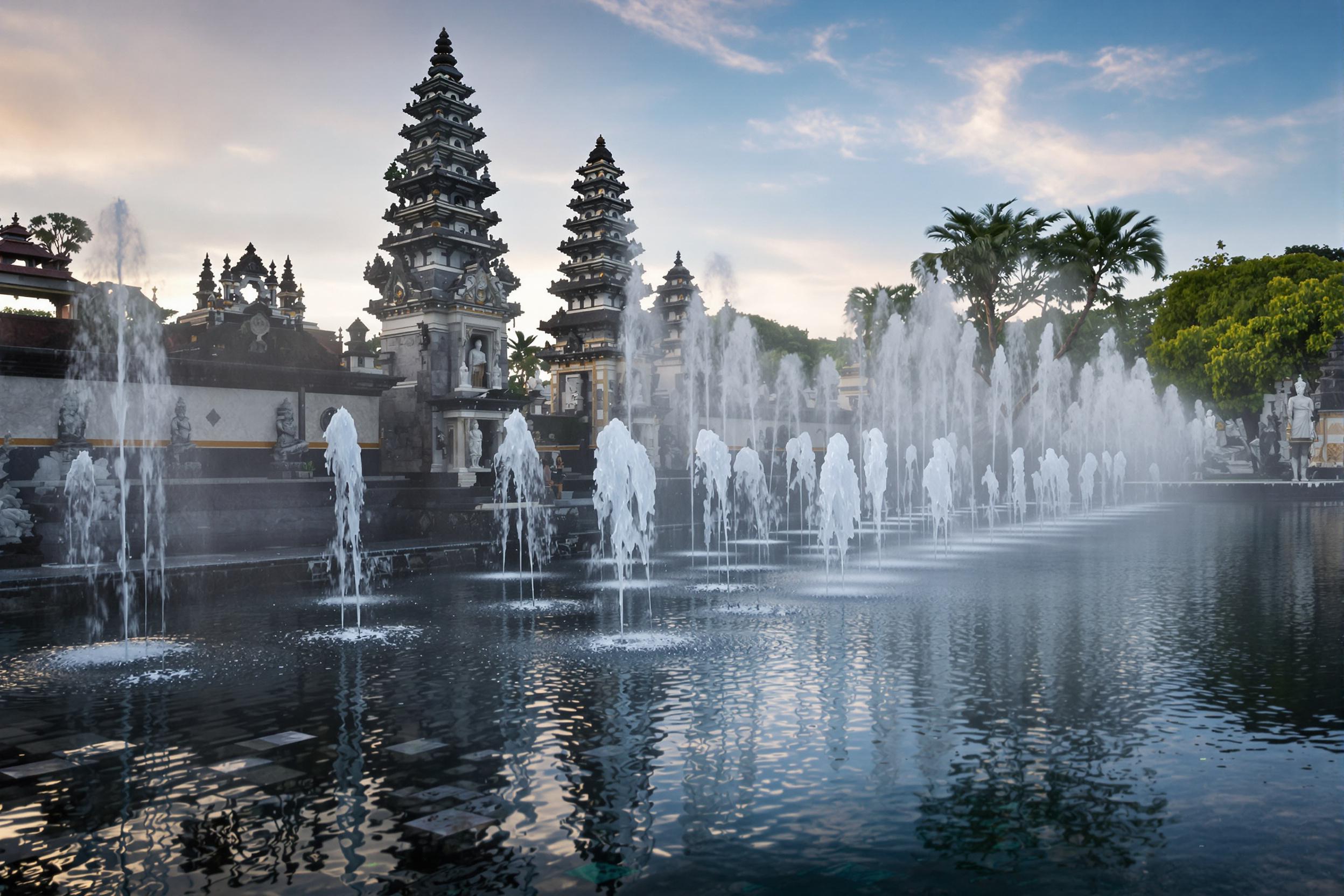 Tranquil Sunrise at Ancient Balinese Water Palace