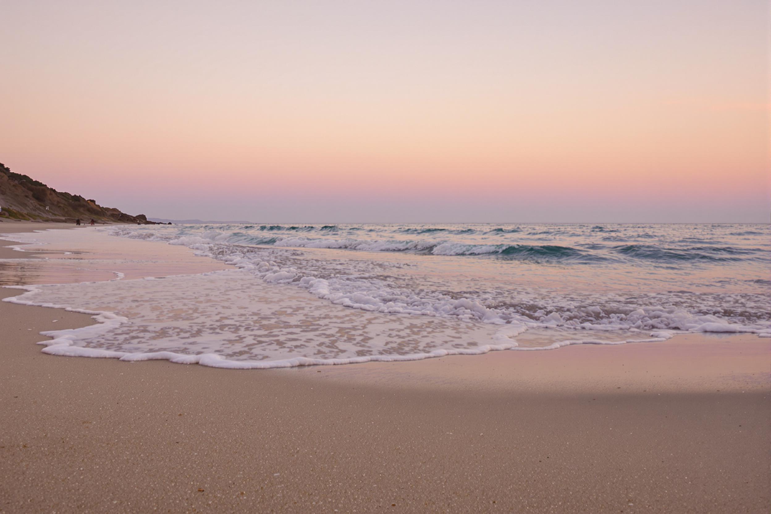 Twilight Beach with Reflective Shoreline