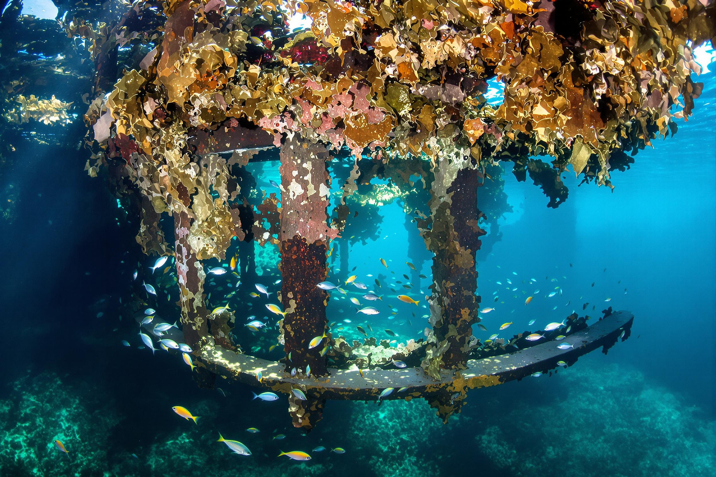 Underwater shipwreck brimming with life