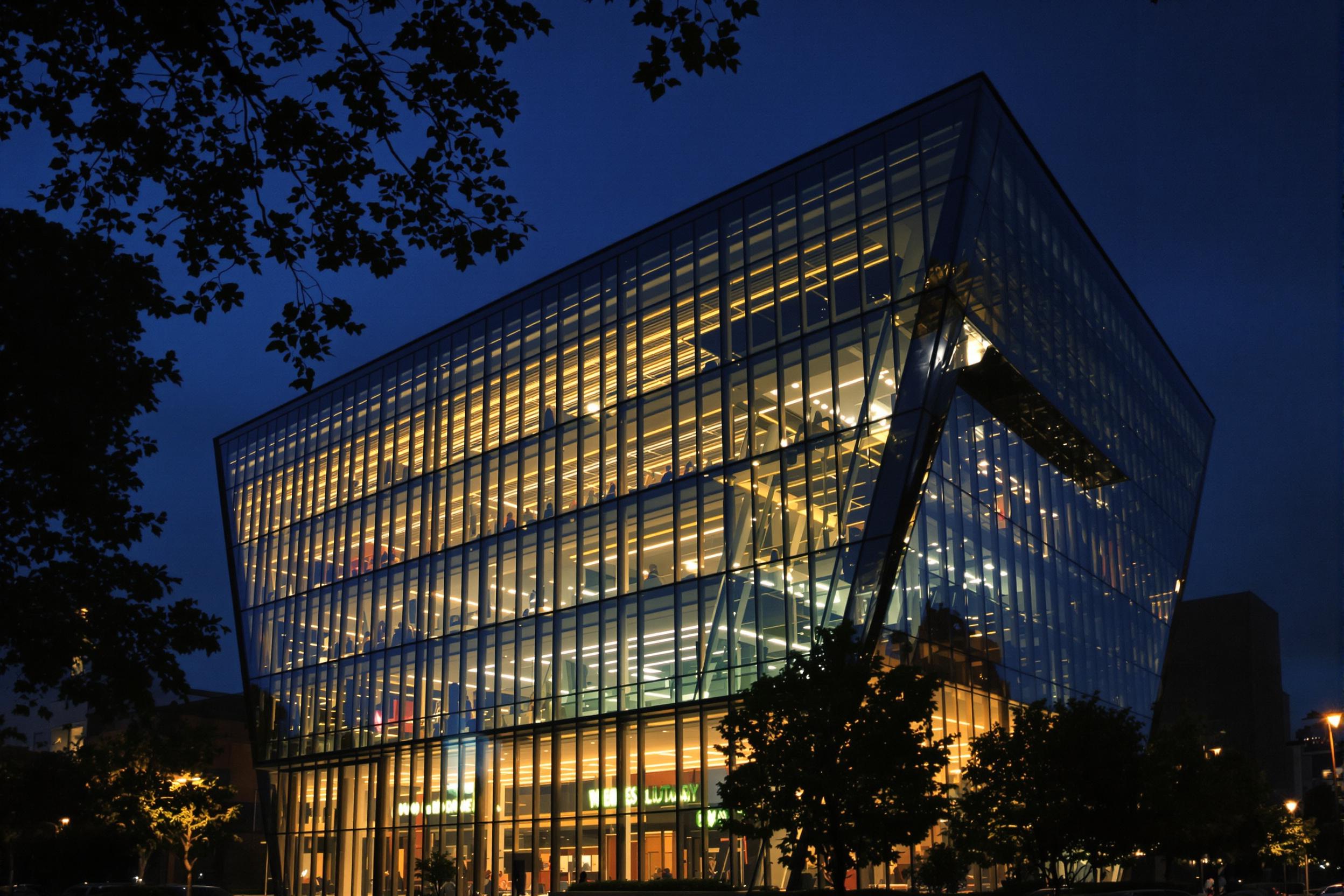 Modern Library Architecture at Dusk