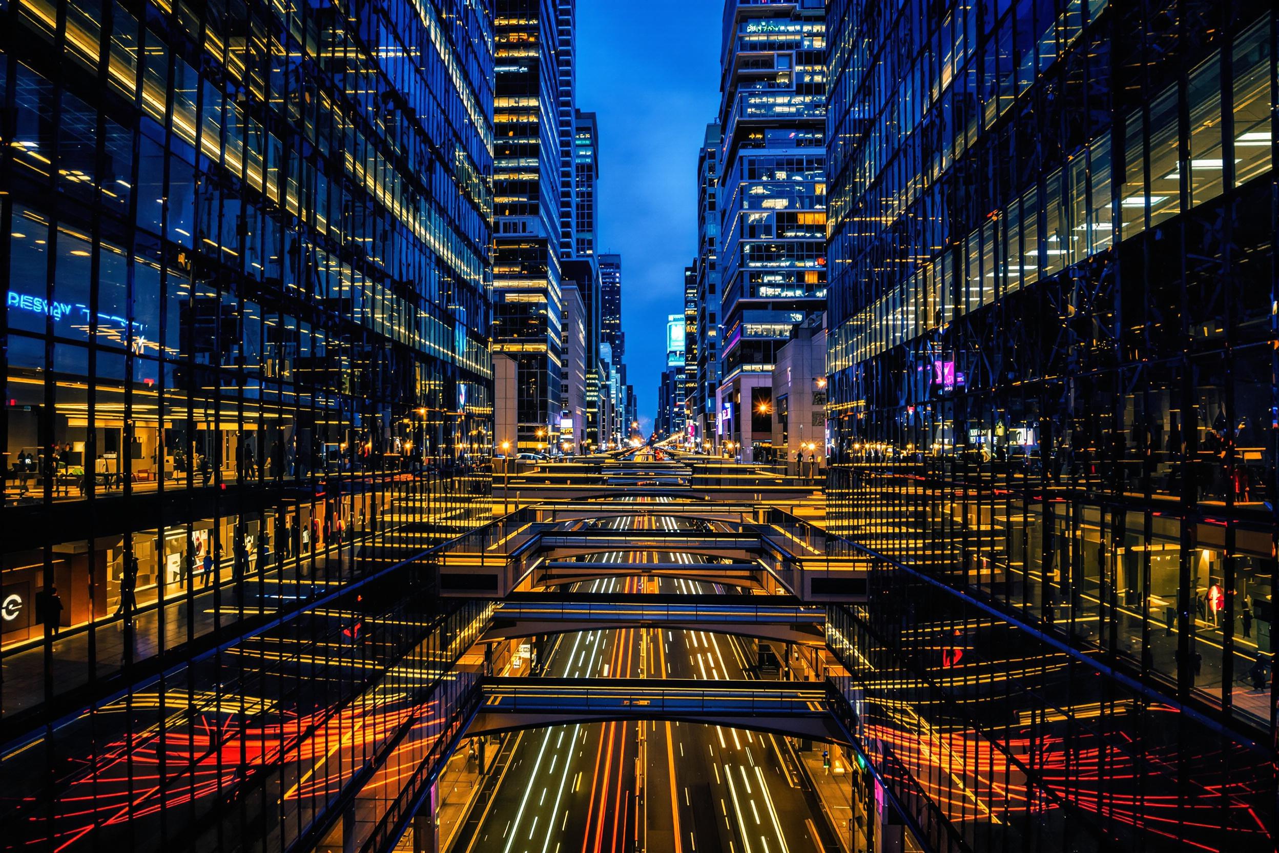 Urban Canyon Twilight Layers of Architecture