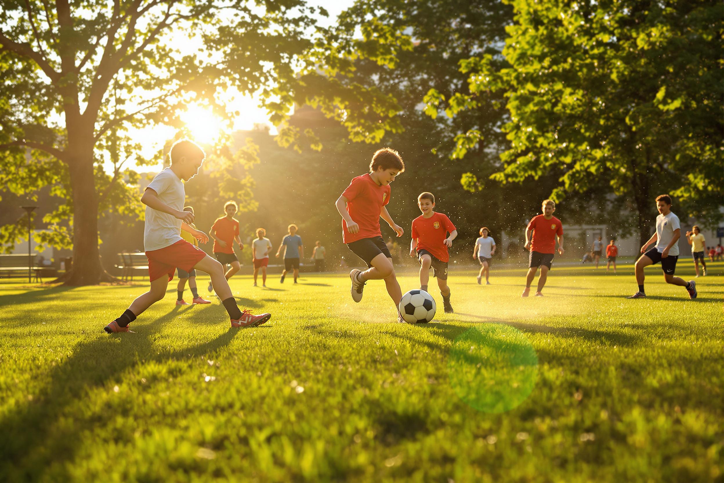 Urban Kids Soccer Match in Golden Hour