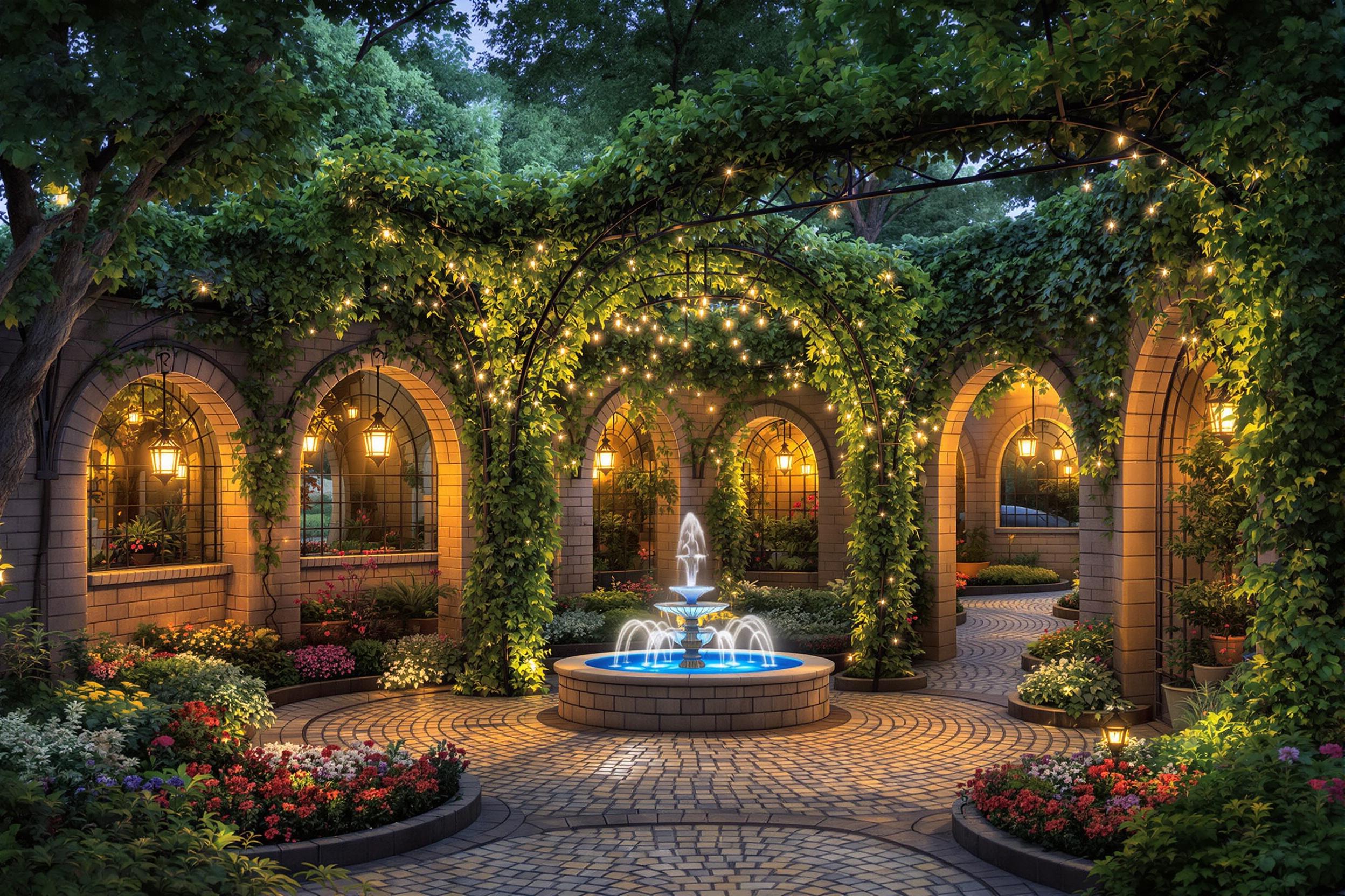 Enchanted Urban Park Alcove with Lantern Glow
