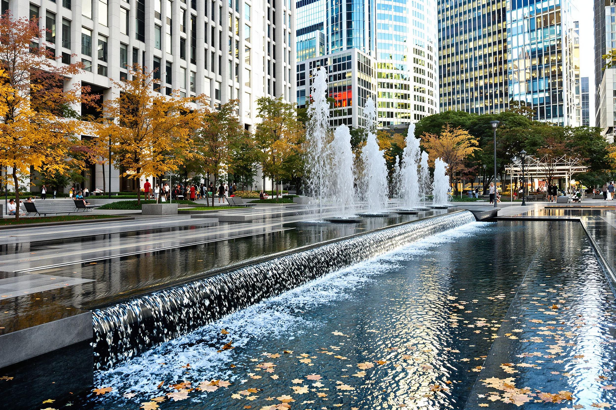 Urban Fountain Reflecting Architectural Beauty