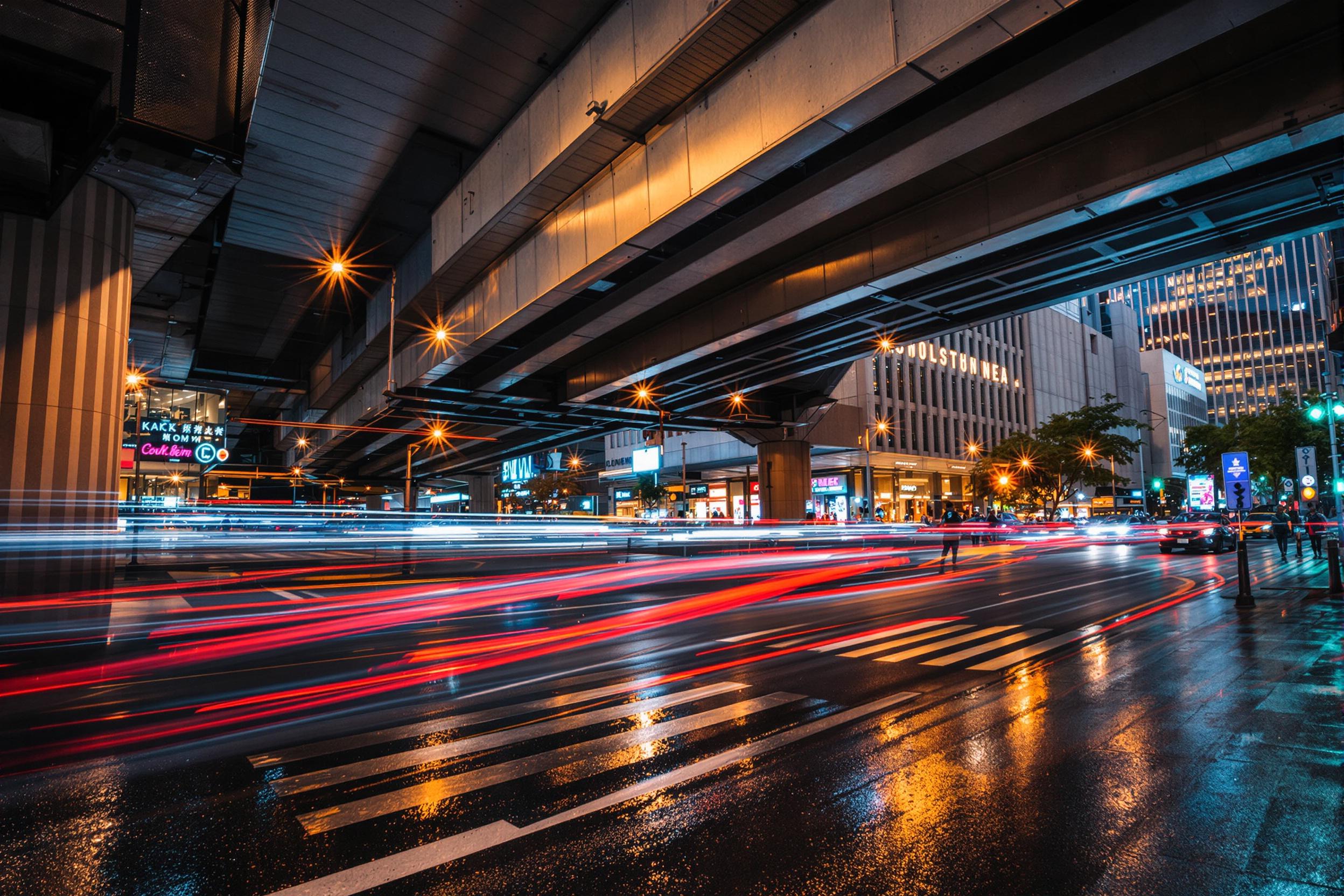 Energetic Nighttime Urban Motion and Angular Overpass Intersection